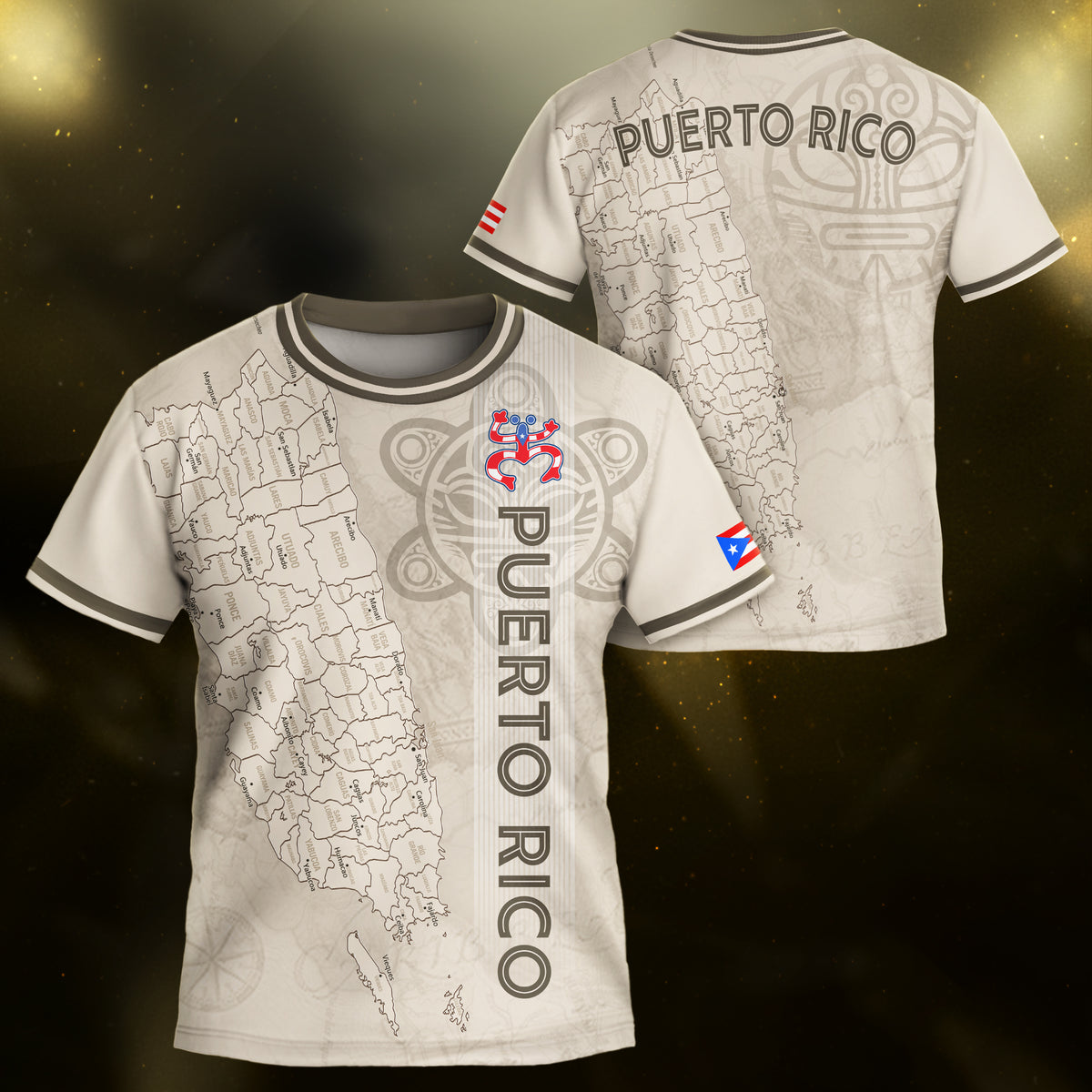 Puerto Rico Kids Youth Beige Gold Map Taino Coqui National Heritage Soccer Jersey