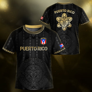 Black Gold, Kids Puerto Rico Soccer Jersey with Tribal Stripe for Boy and Girl, Puerto Rico Kids Soccer Jersey Meets Youth Soccer Jersey, Northryn Co.