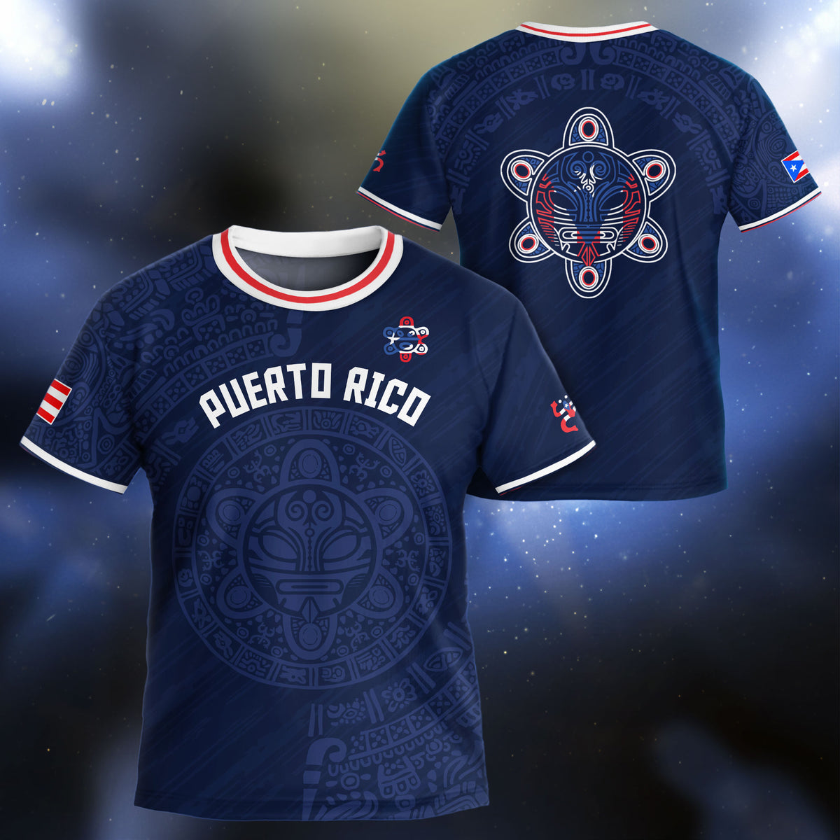 Puerto Rico Kids Youth Navy Red White Taino Sun National Heritage Boricua Soccer Jersey