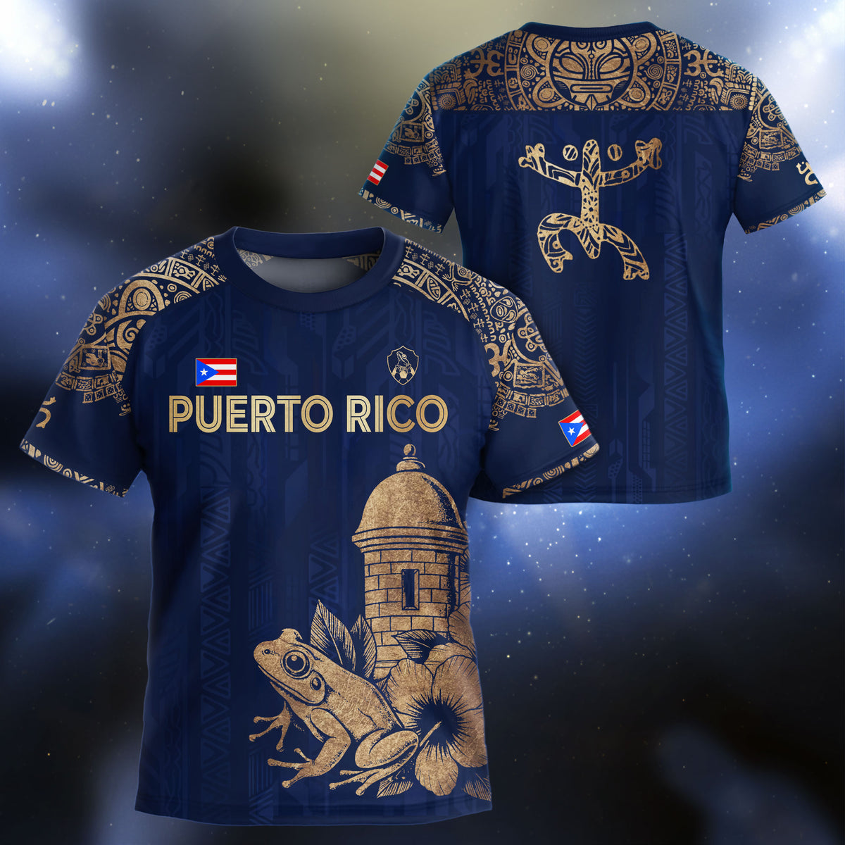 Puerto Rico Kids Youth Navy Gold Coqui Frog Garita Taino Sun Heritage Soccer Jersey