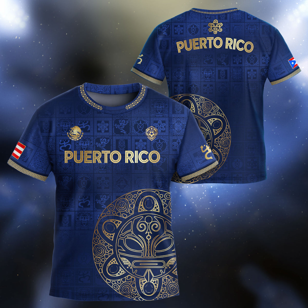 Puerto Rico Kids Youth Navy Gold Taino Symbols Grid National Heritage Soccer Jersey