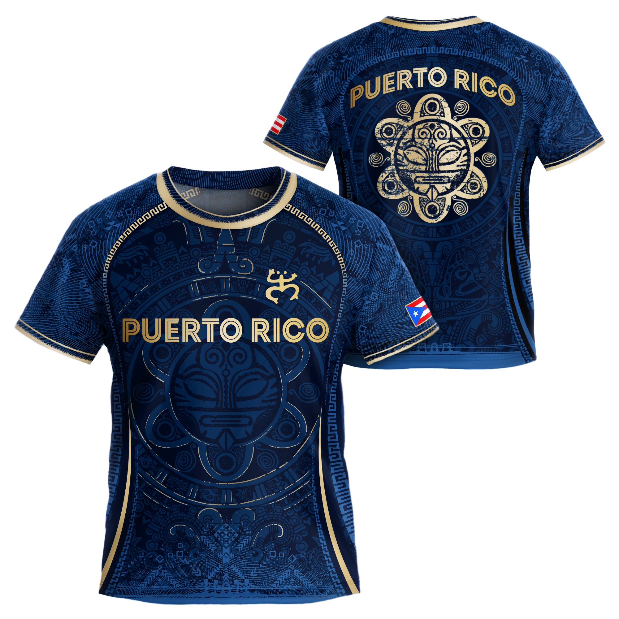 Puerto Rico Kids Youth Blue Gold Taino Sun Heritage Boricua Pride National Soccer Jersey