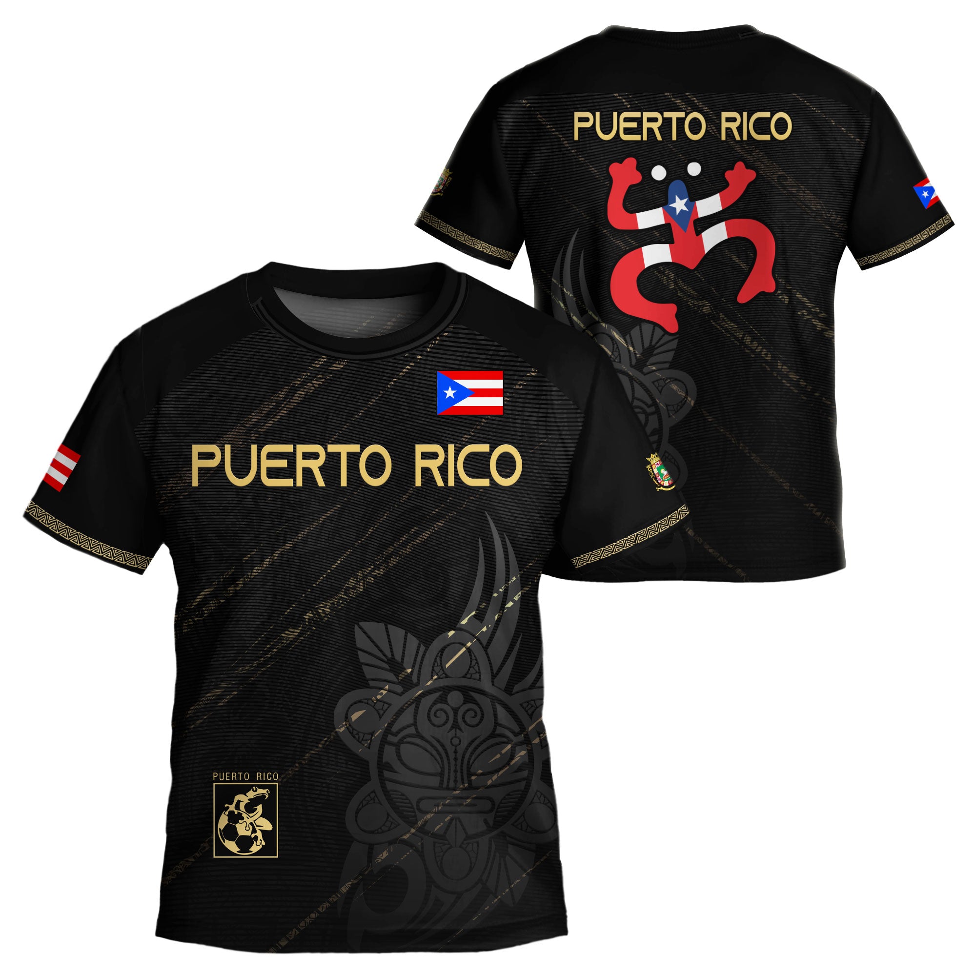 Puerto Rico Kids Youth Black Gold Boricua Coqui Frog Tribal Taino Pride Soccer Jersey