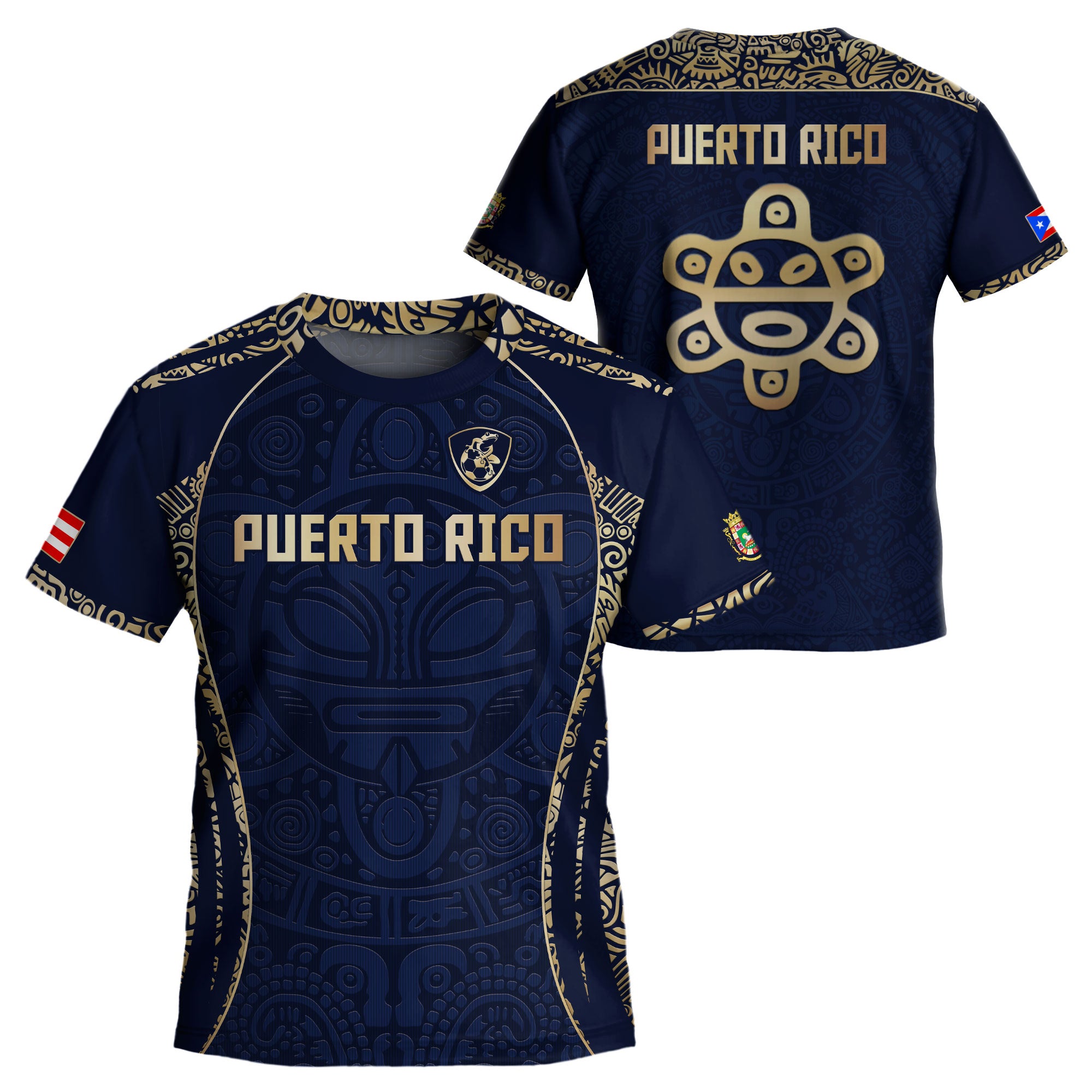 Puerto Rico Kids Youth Navy Blue Boricua Taino Mask Tribal Flag Pride Soccer Jersey