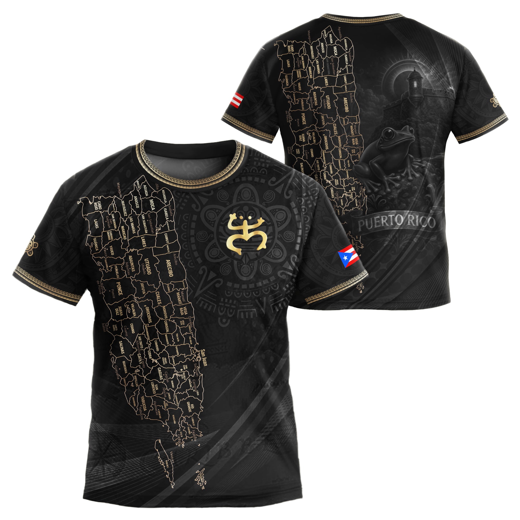 Puerto Rico Kids Youth Black Gold Map Taino Coqui National Heritage Soccer Jersey