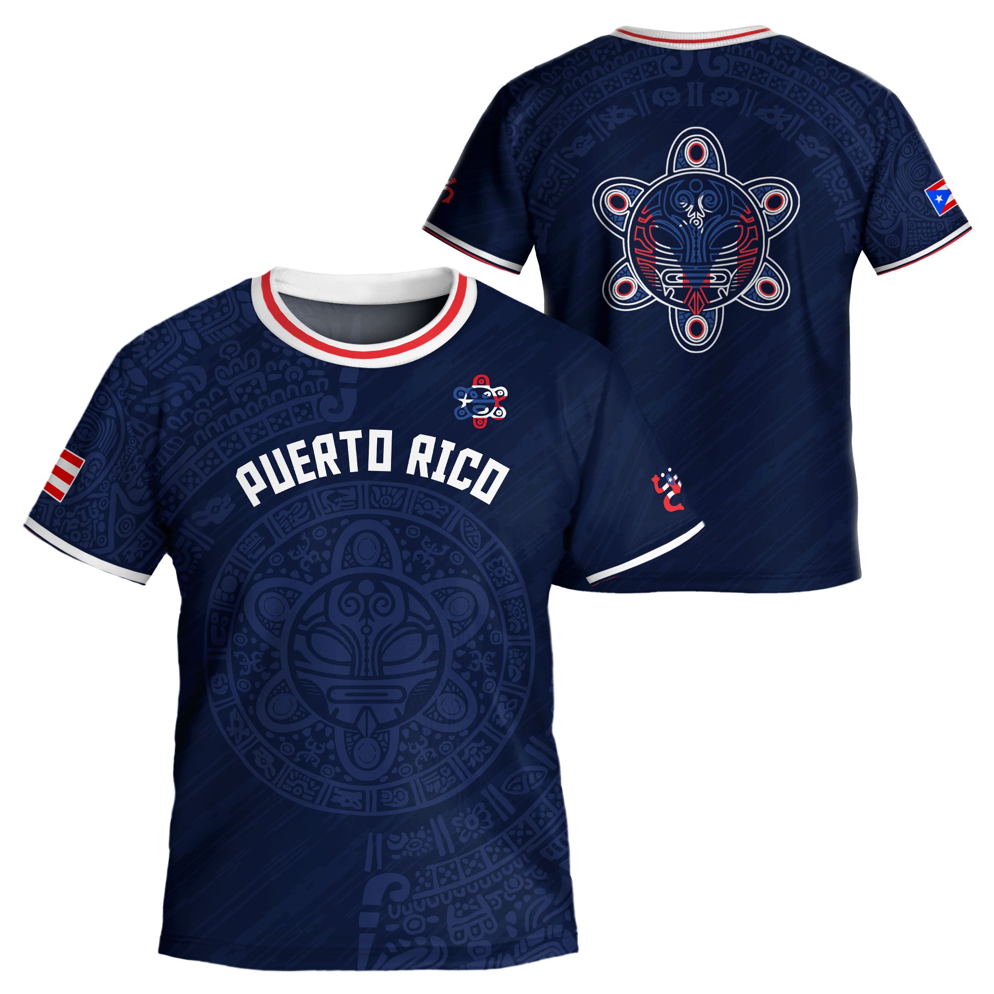 Puerto Rico Kids Youth Navy Red White Taino Sun National Heritage Boricua Soccer Jersey