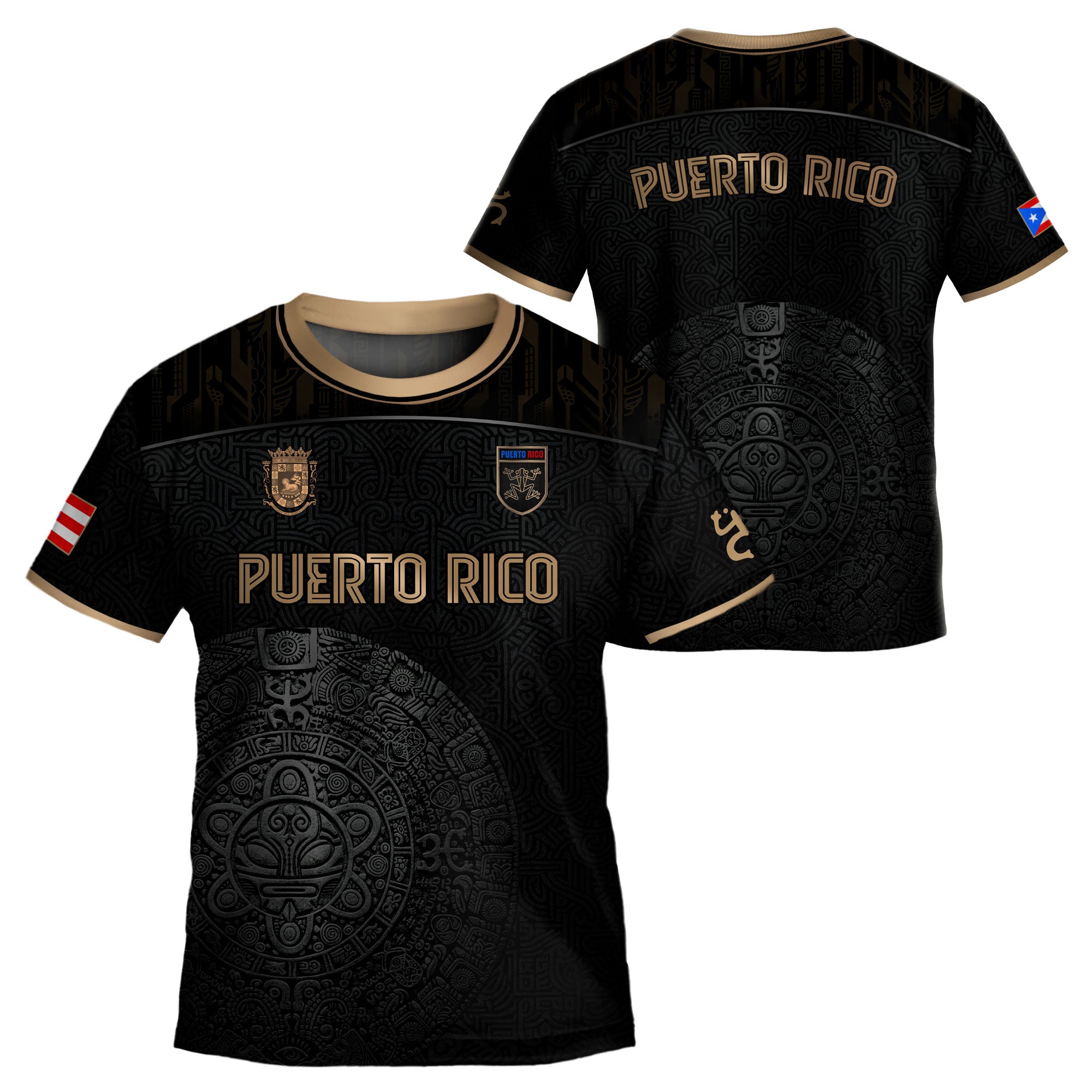 Puerto Rico Kids Youth Black Gold Taino Sun National Heritage Boricua Soccer Jersey