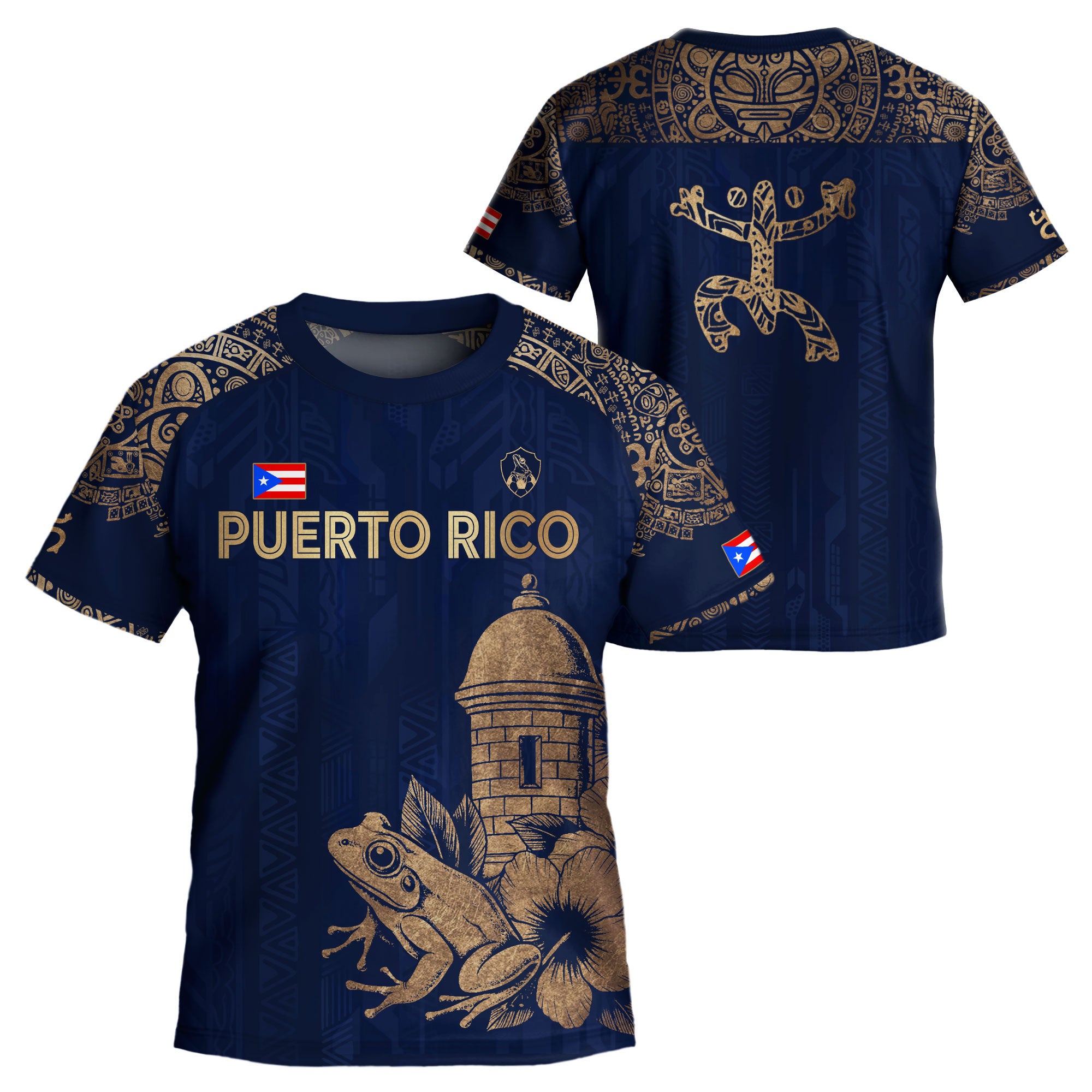 Puerto Rico Kids Youth Navy Gold Coqui Frog Garita Taino Sun Heritage Soccer Jersey