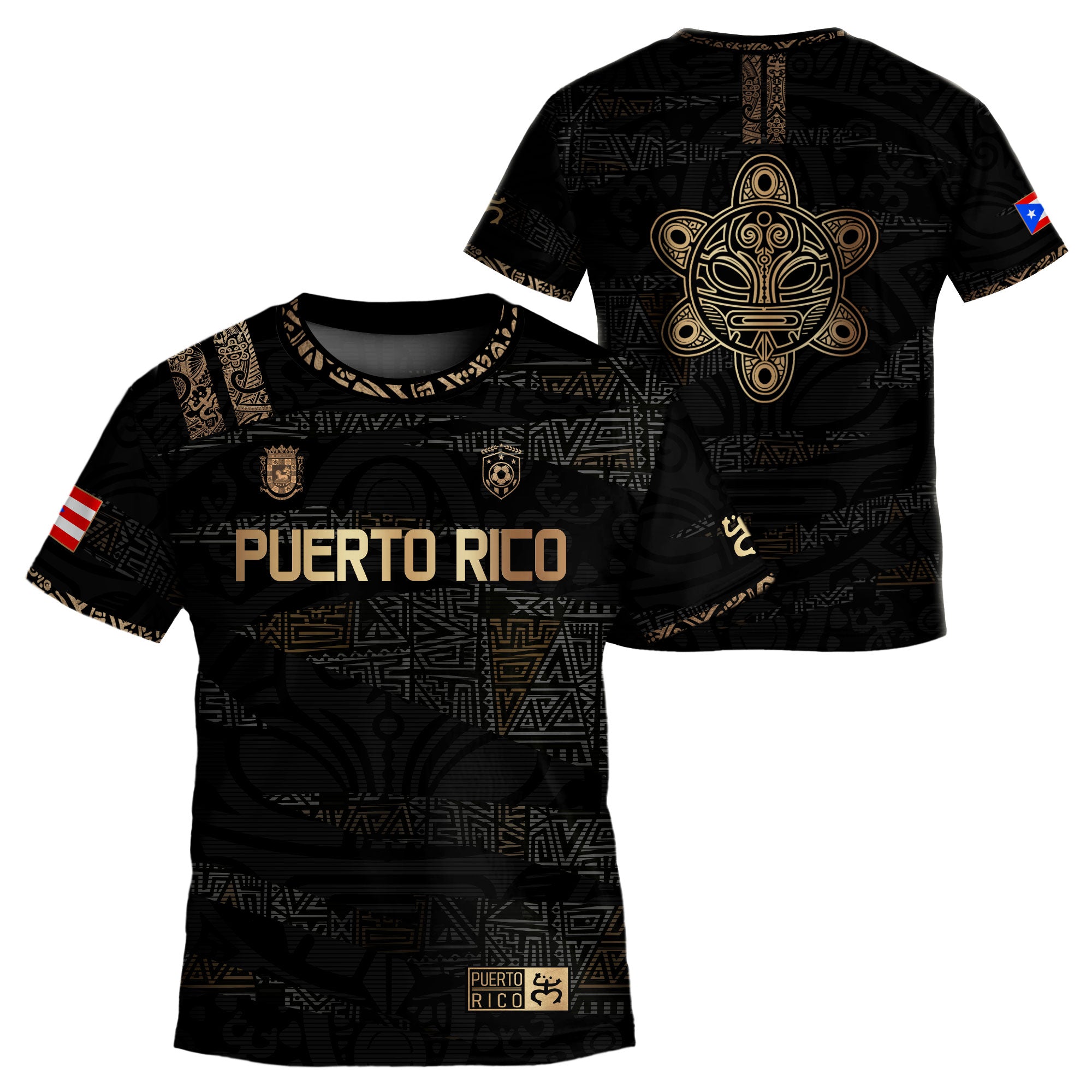 Puerto Rico Kids Youth Black Gold Taino Tribal Pattern National Heritage Soccer Jersey