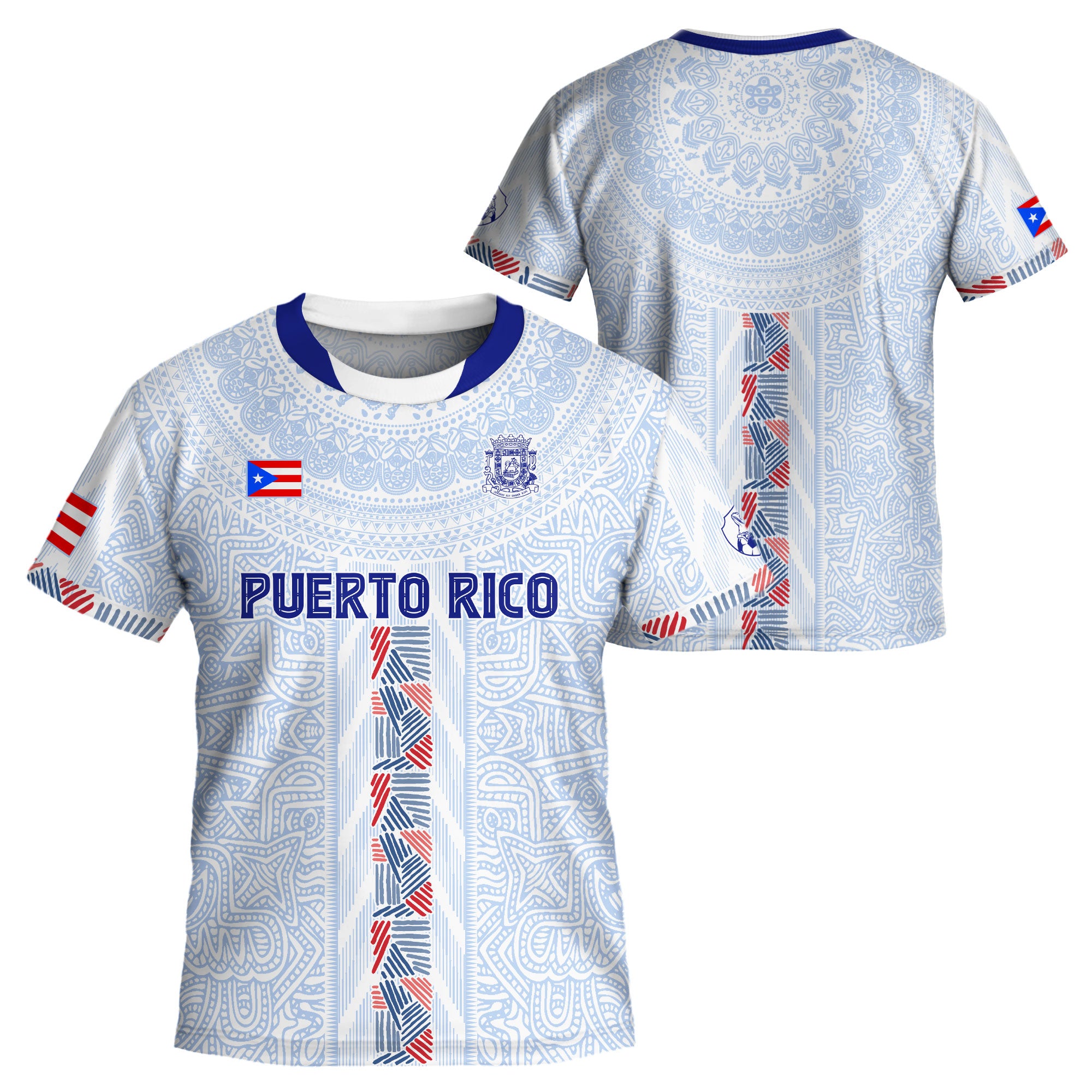 Puerto Rico Kids Youth White Blue Taino Sun National Heritage Boricua Soccer Jersey