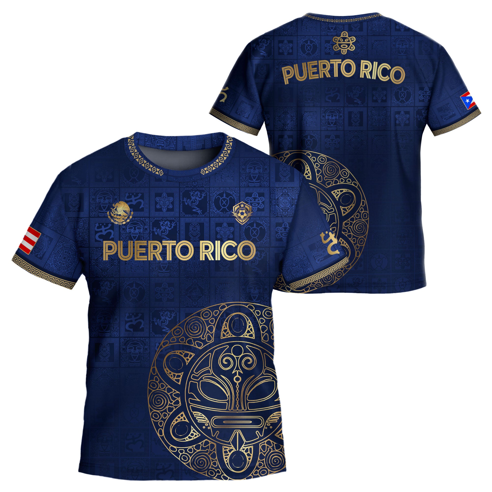 Puerto Rico Kids Youth Navy Gold Taino Symbols Grid National Heritage Soccer Jersey