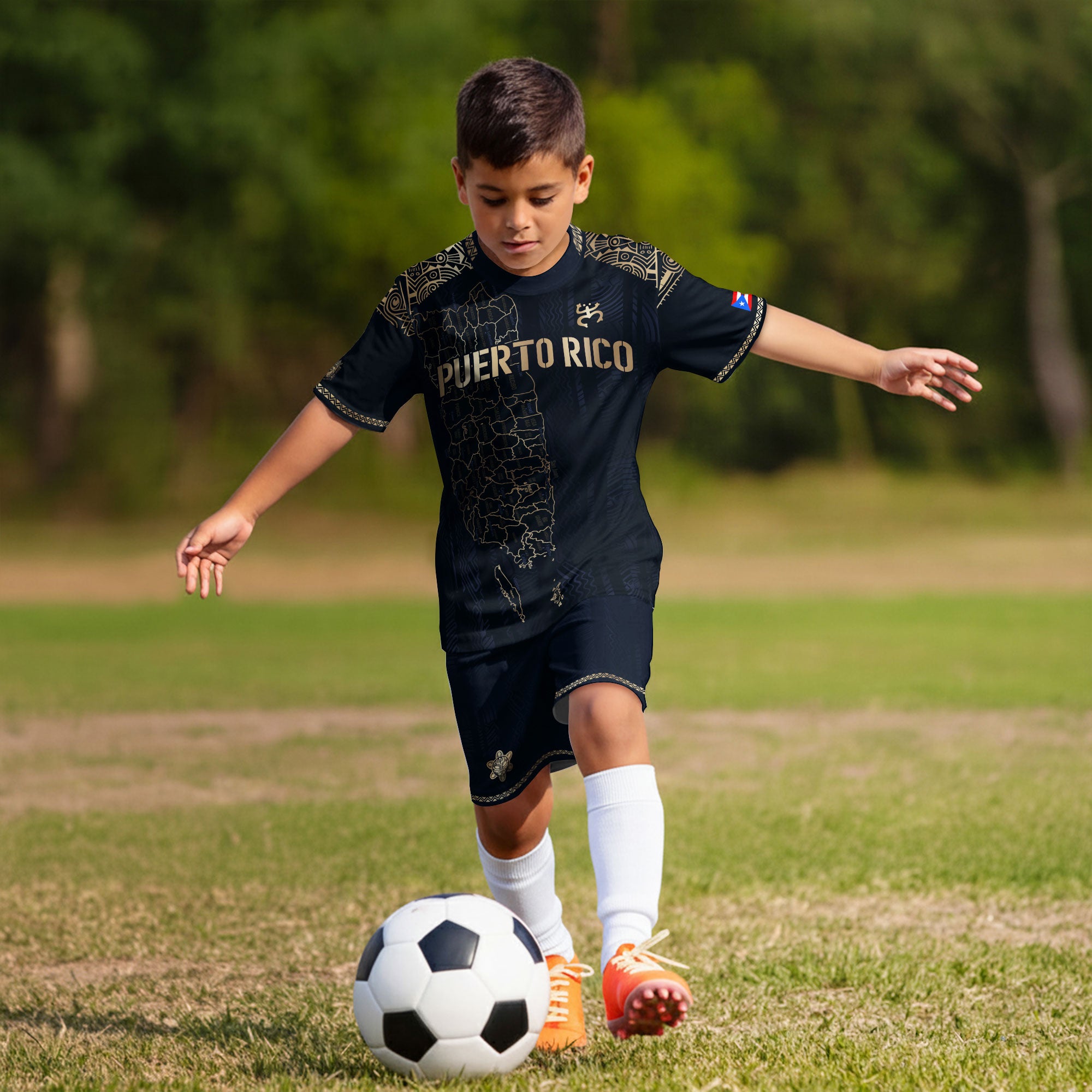 Puerto Rico Kids Youth Navy Gold Taino Sun Garita National Heritage Soccer Jersey