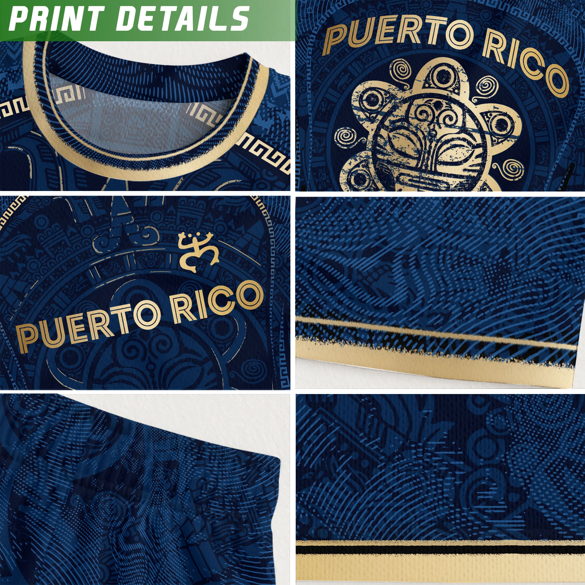 Puerto Rico Kids Youth Blue Gold Taino Sun Heritage Boricua Pride National Soccer Jersey