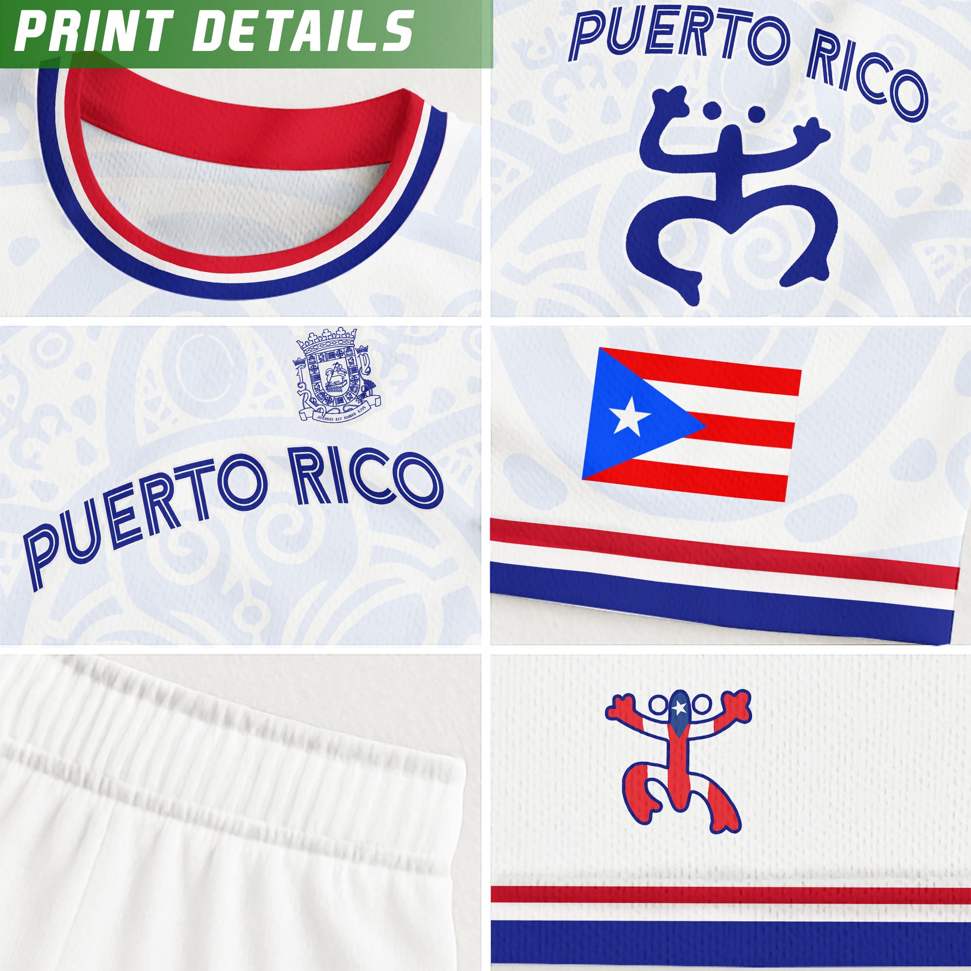 Puerto Rico Kids Youth White Blue Boricua Taino Mask Coqui Frog Tribal Soccer Jersey