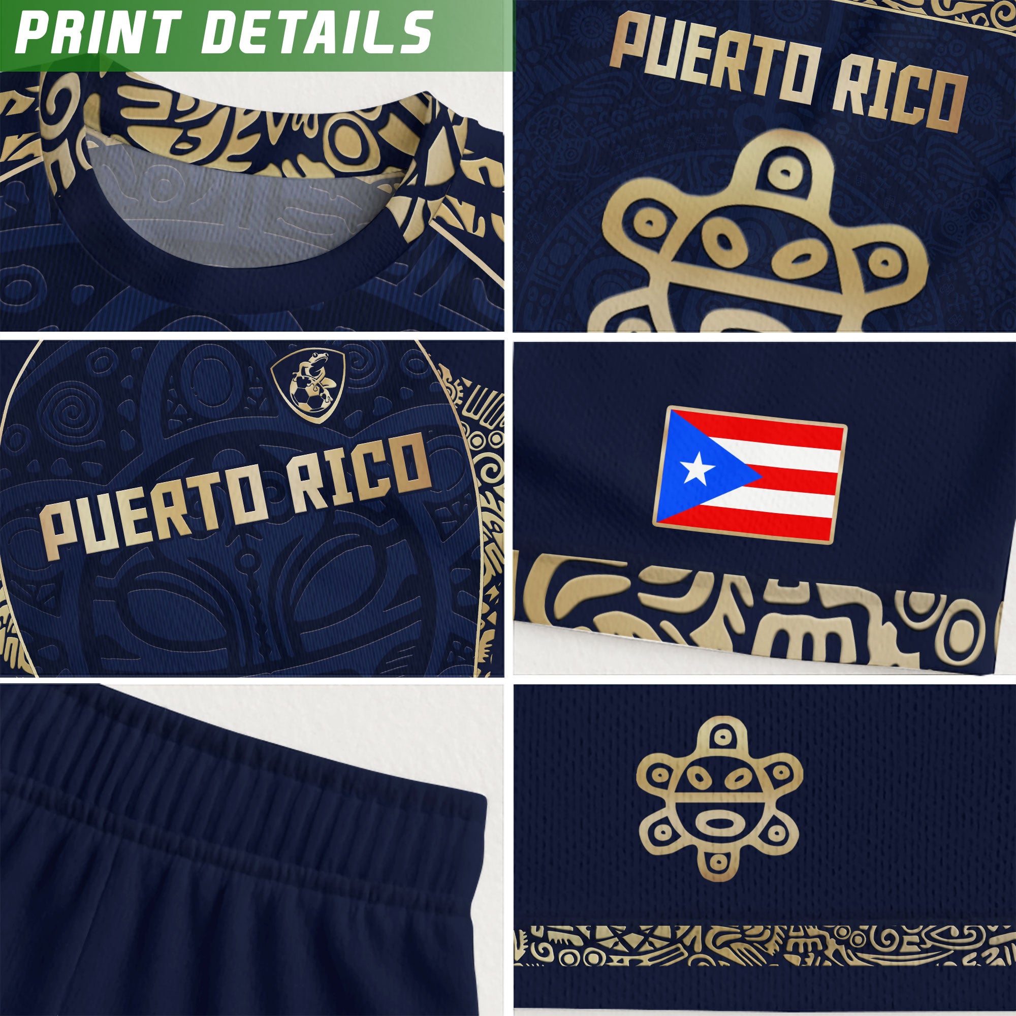 Puerto Rico Kids Youth Navy Blue Boricua Taino Mask Tribal Flag Pride Soccer Jersey