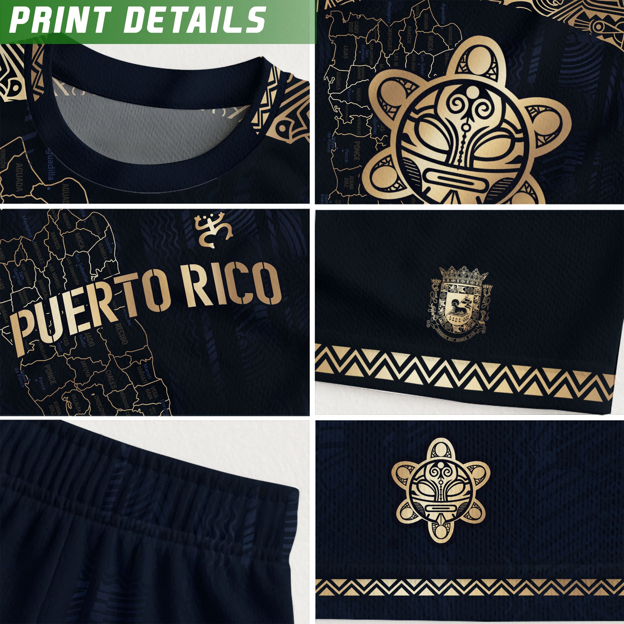 Puerto Rico Kids Youth Navy Gold Taino Sun Garita National Heritage Soccer Jersey