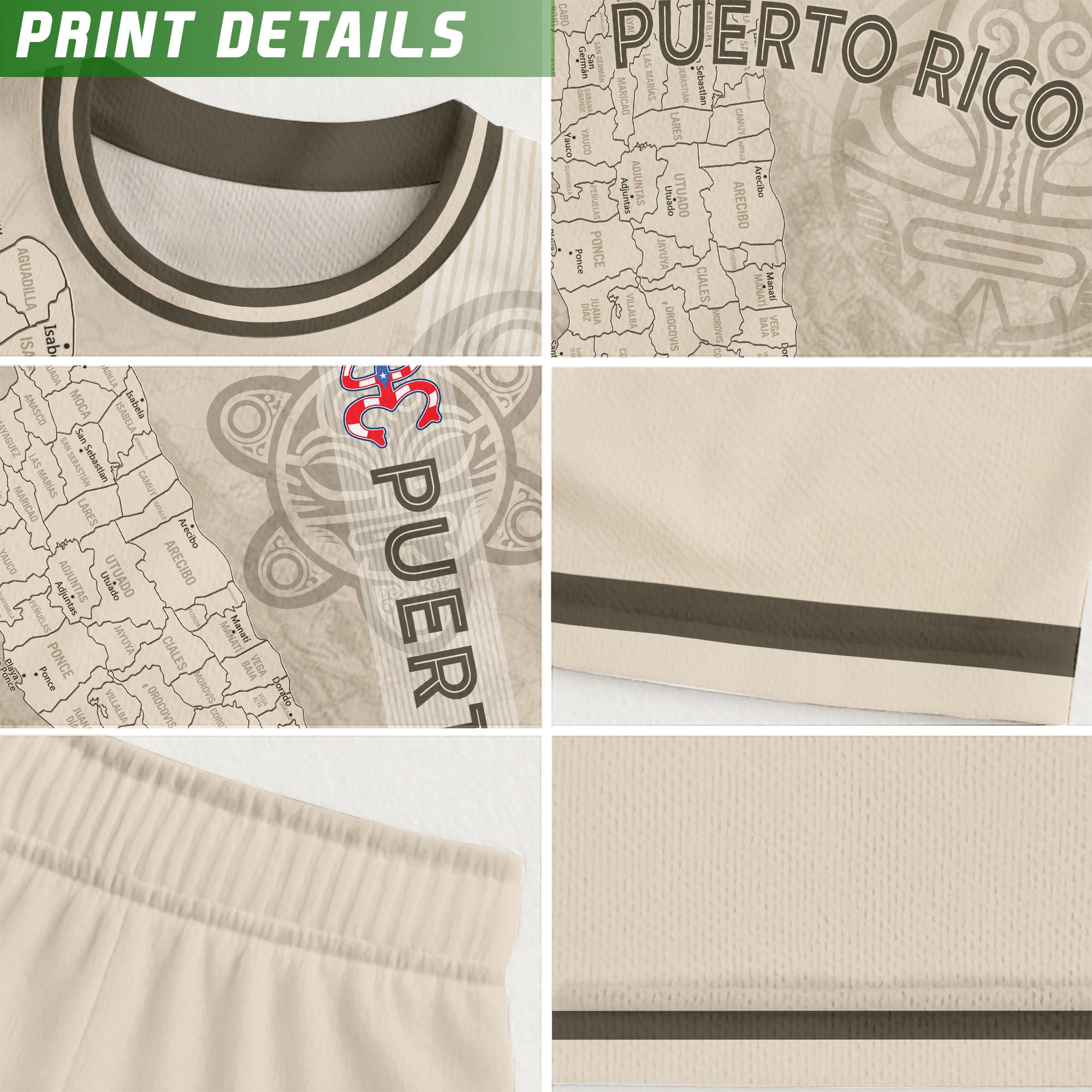 Camiseta de fútbol juvenil beige con el mapa dorado de la herencia nacional Taino Coqui de Puerto Rico para niños