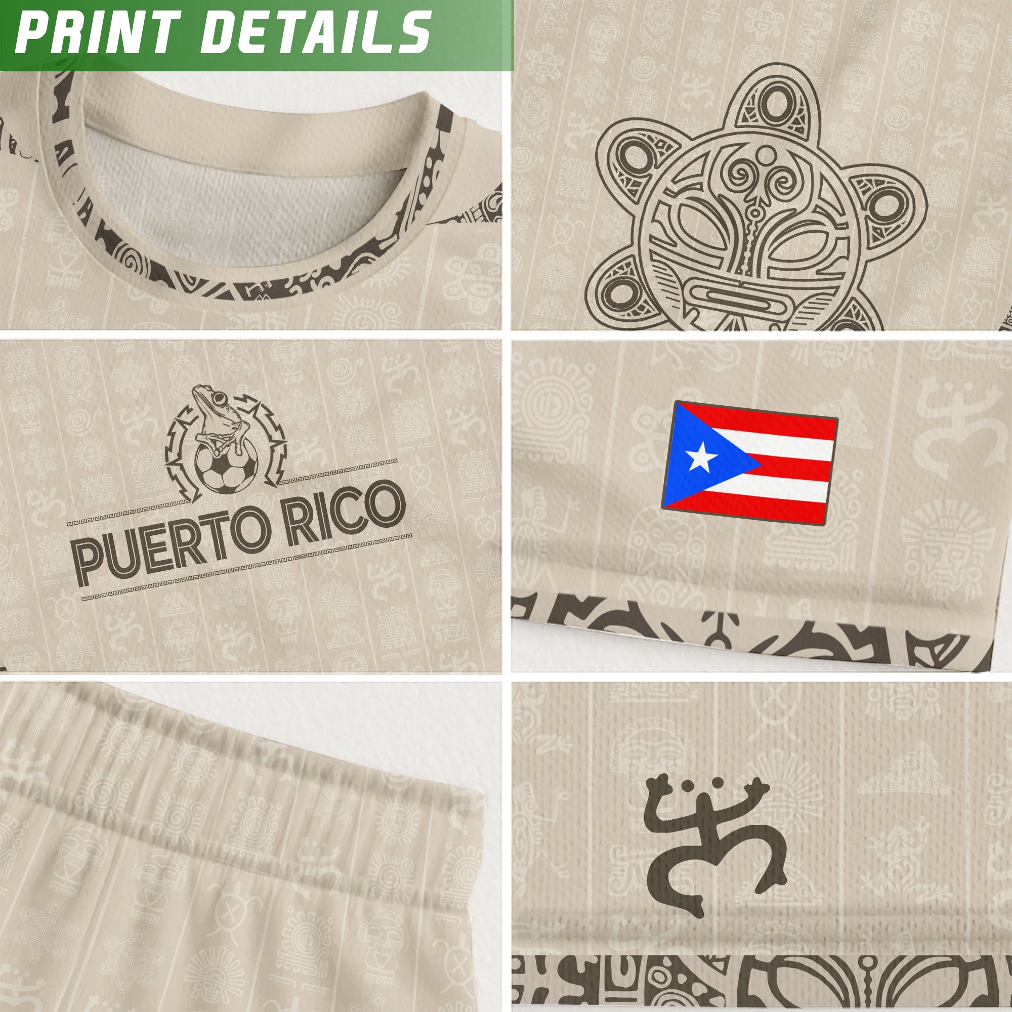 Puerto Rico Kids Youth Beige Gold Taino Sun National Heritage Boricua Art Soccer Jersey