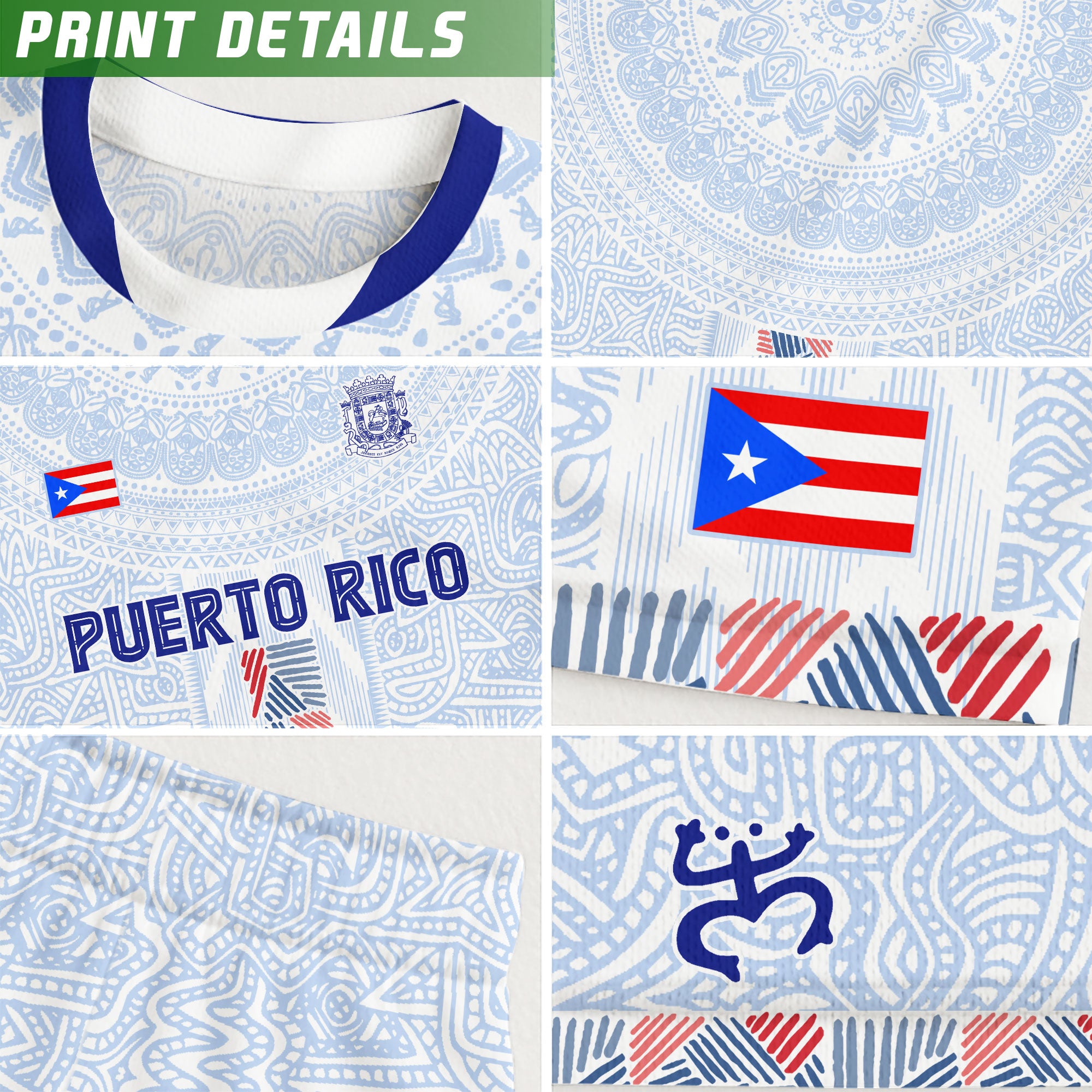 Puerto Rico Kids Youth White Blue Taino Sun National Heritage Boricua Soccer Jersey