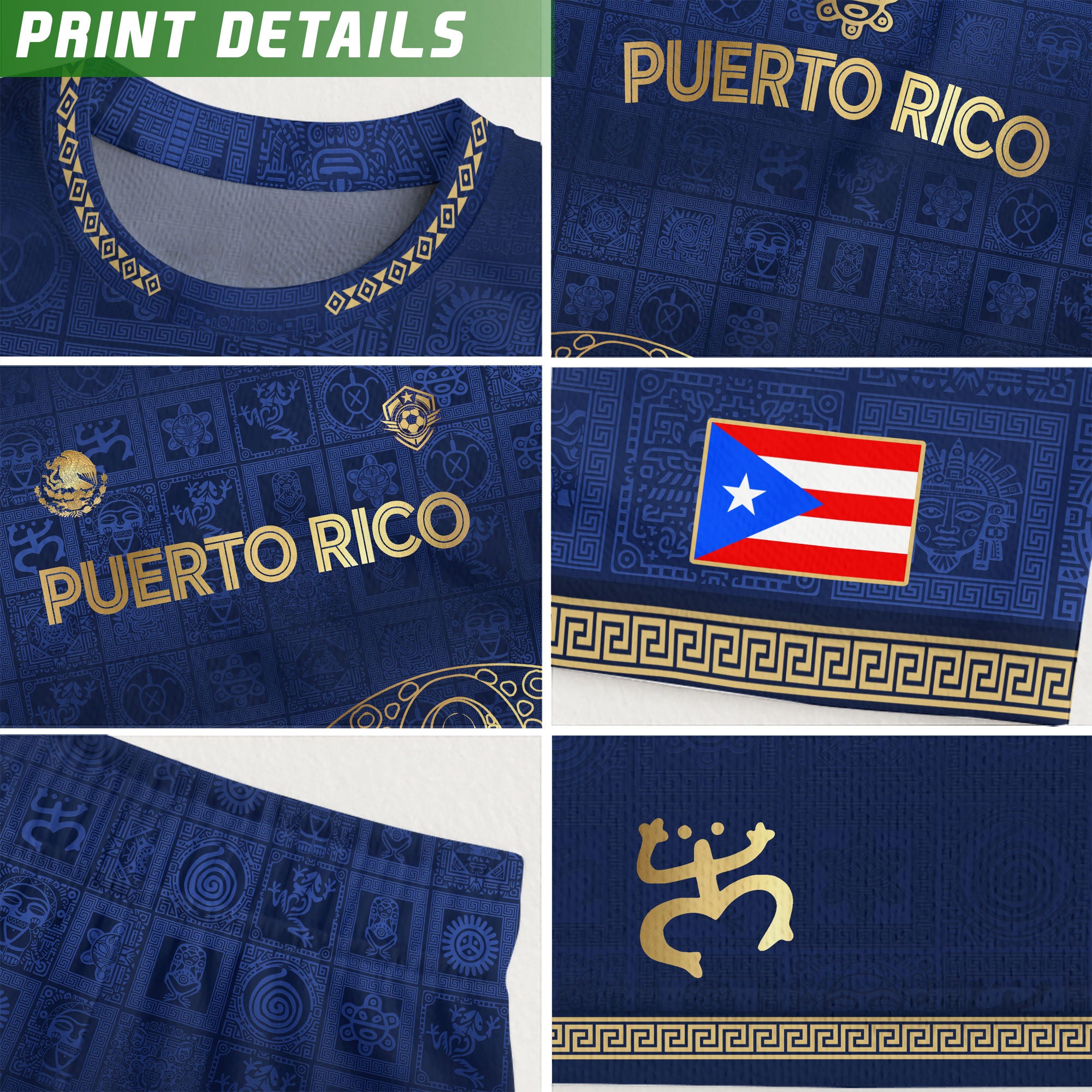 Puerto Rico Kids Youth Navy Gold Taino Symbols Grid National Heritage Soccer Jersey