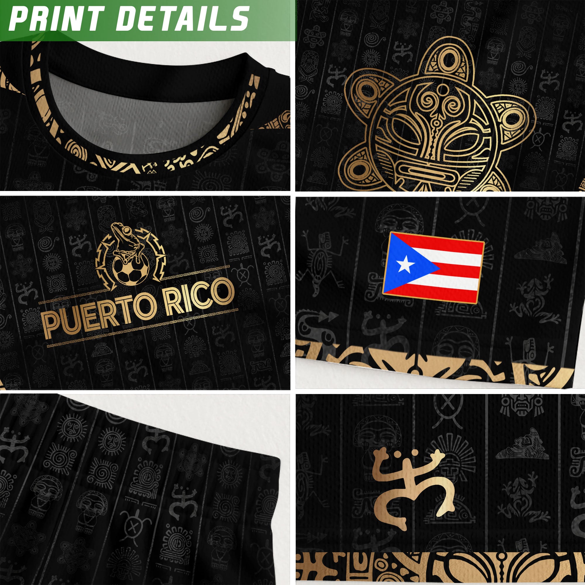 Puerto Rico Kids Youth Black Gold Taino Sun National Heritage Boricua Pride Soccer Jersey