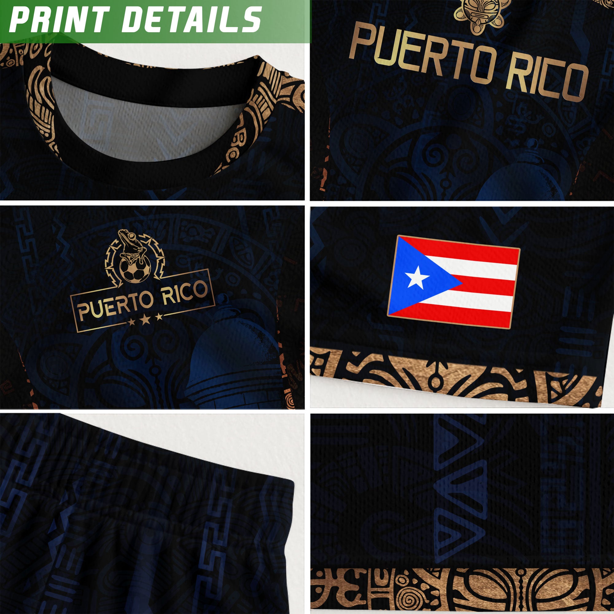 Puerto Rico Kids Youth Navy Gold Taino Sun National Heritage Floral Boricua Pride Soccer Jersey
