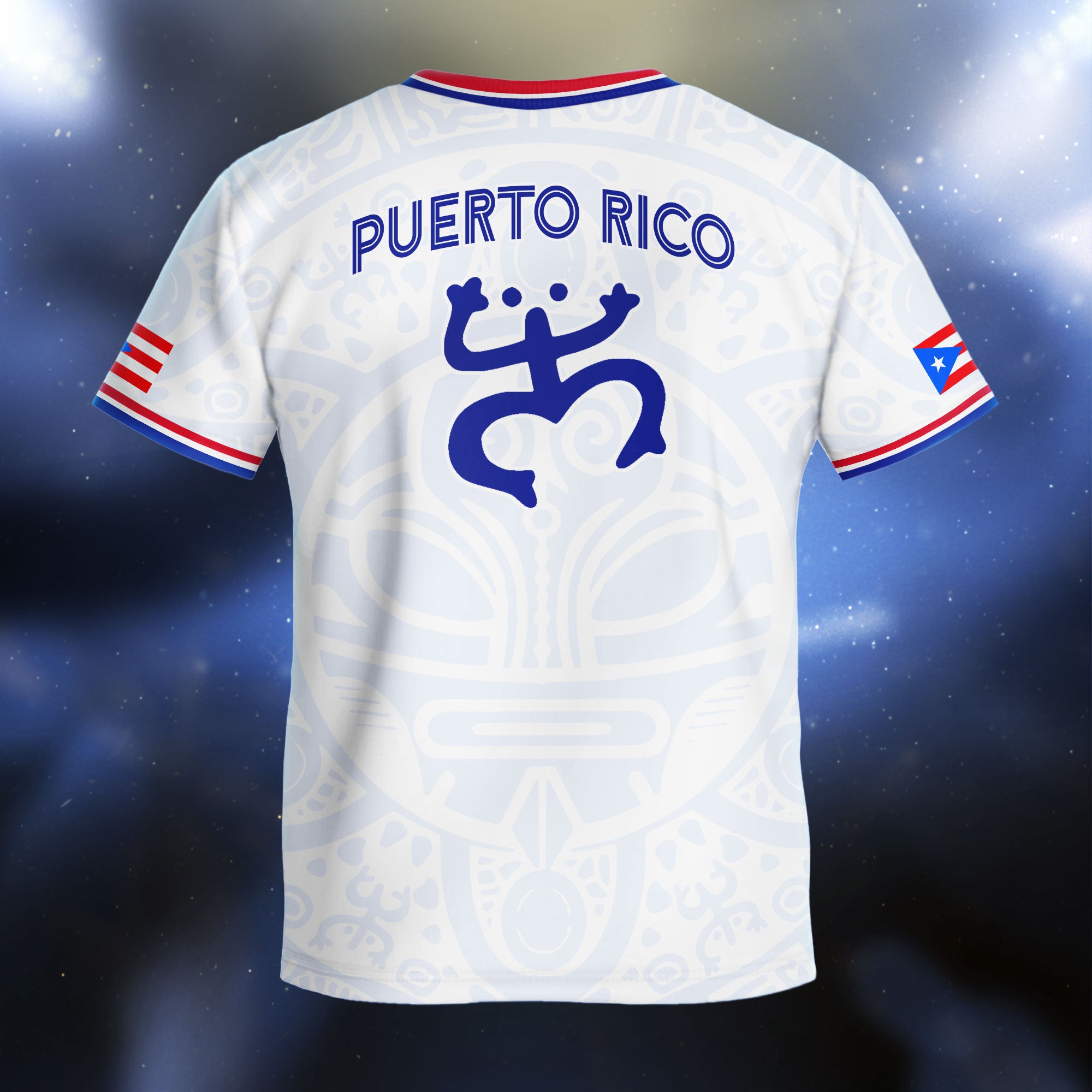 Puerto Rico Kids Youth White Blue Boricua Taino Mask Coqui Frog Tribal Soccer Jersey