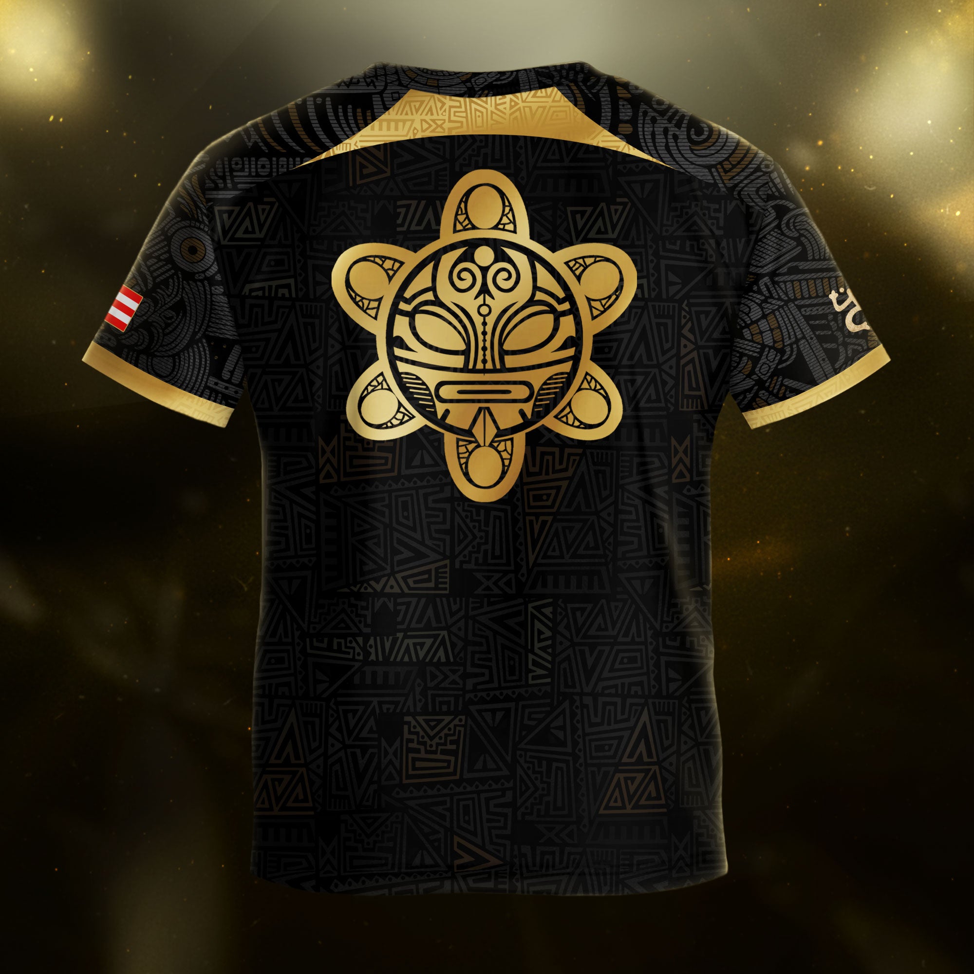 Puerto Rico Kids Youth Black Gold Tribal Graphic Taino Sun National Heritage Soccer Jersey