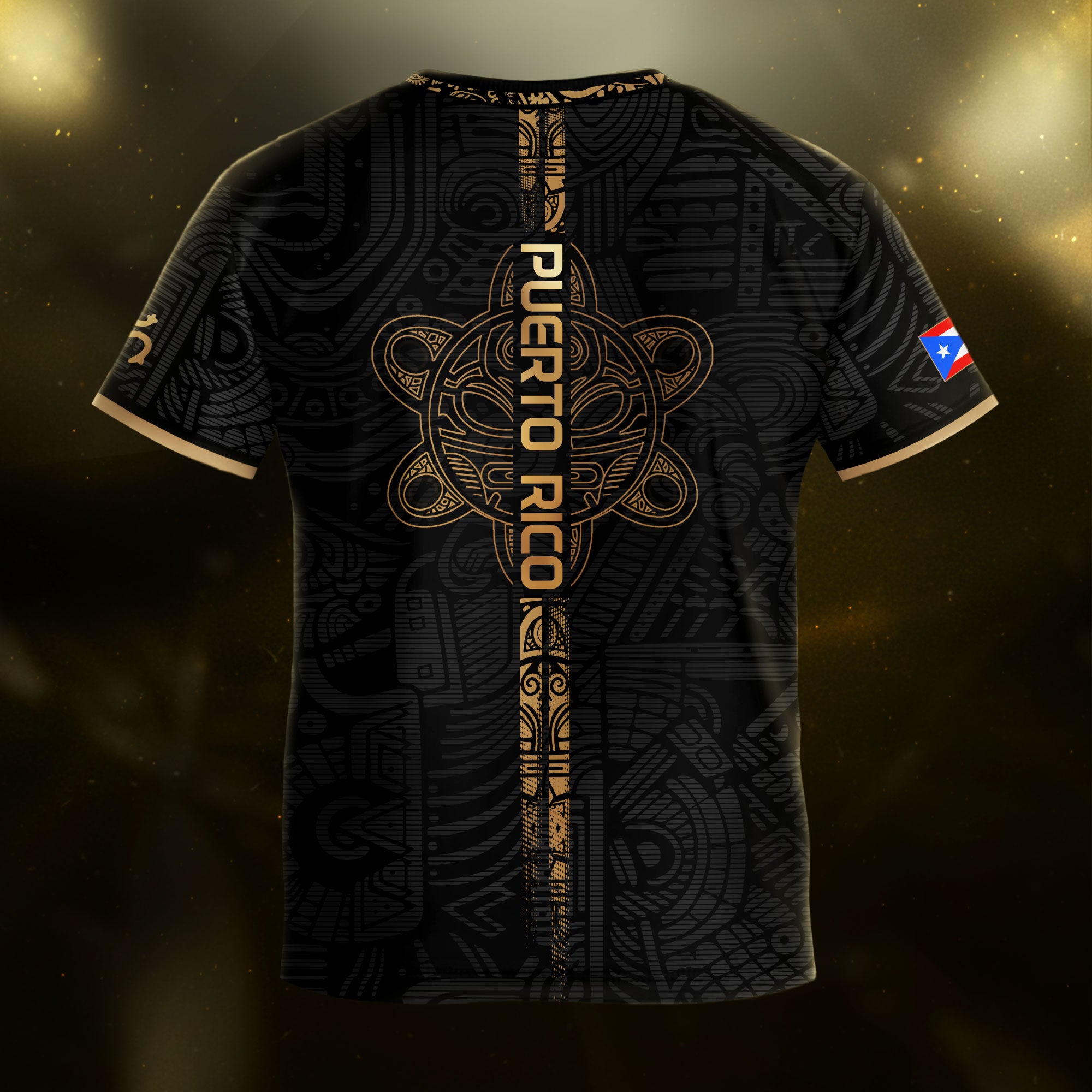 Camiseta de fútbol juvenil negra dorada del Sol Taino de Puerto Rico para niños y jóvenes, herencia nacional, orgullo boricua