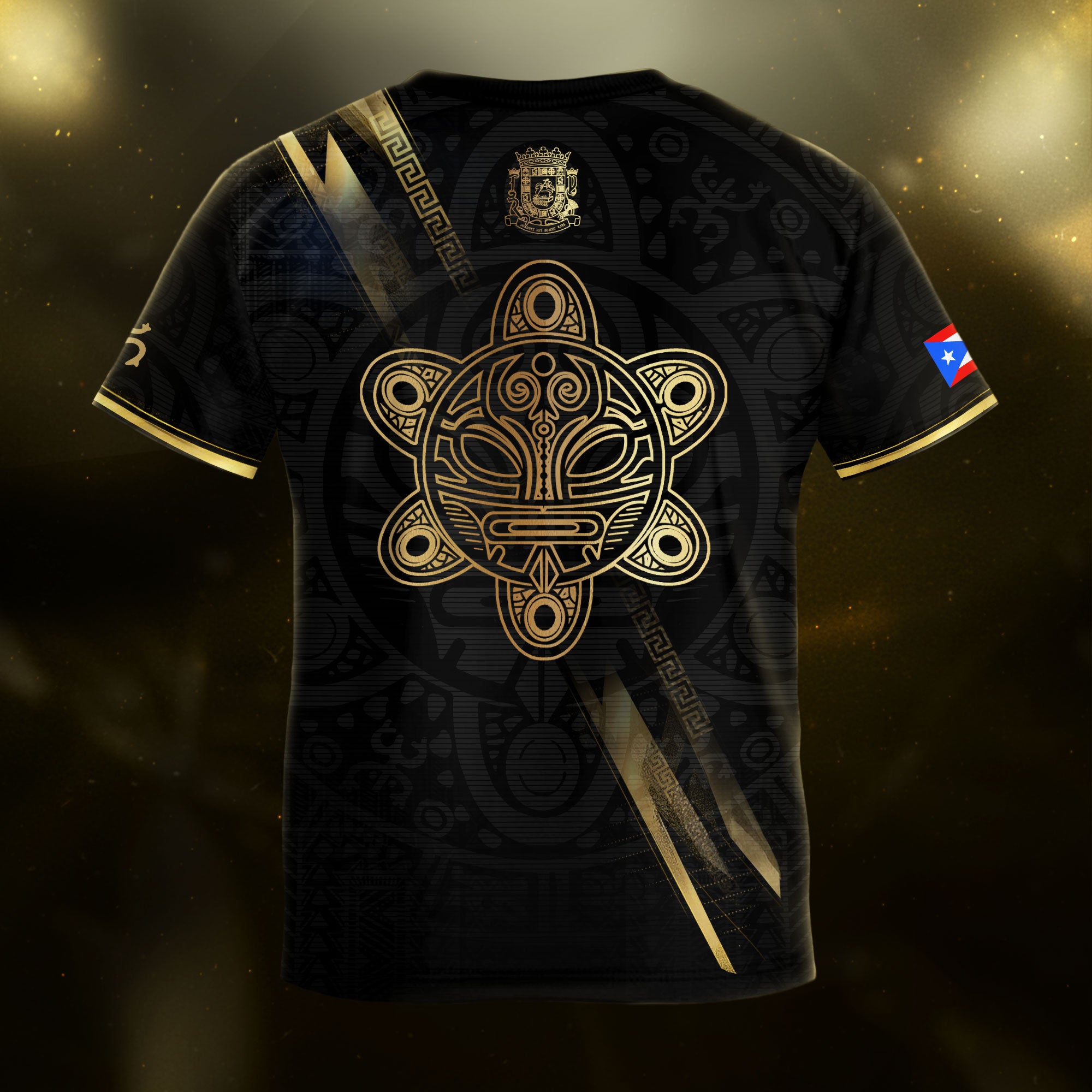 Puerto Rico Kids Youth Black Gold Lightning Graphic Taino Sun National Heritage Soccer Jersey