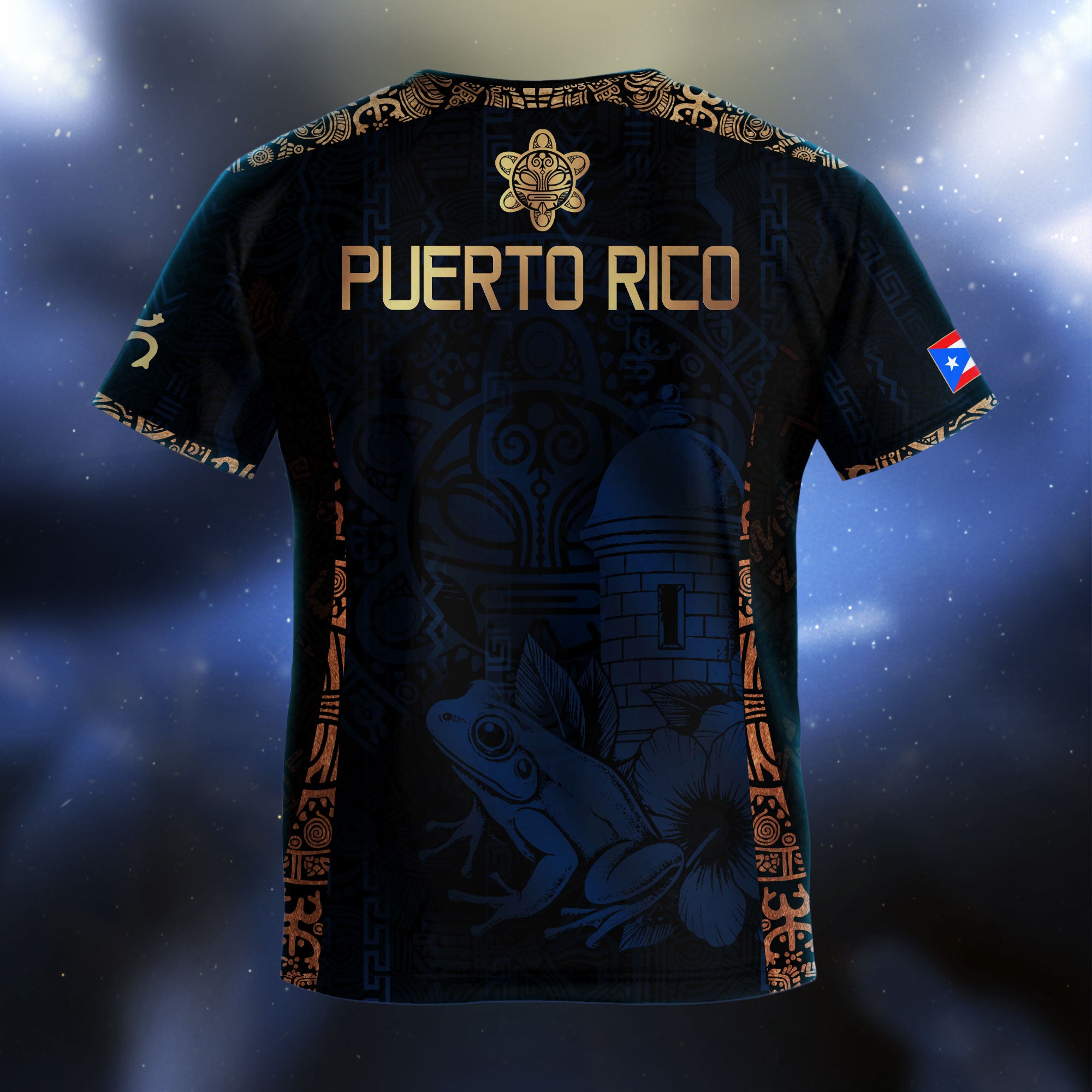 Puerto Rico Kids Youth Navy Gold Taino Sun National Heritage Floral Boricua Pride Soccer Jersey