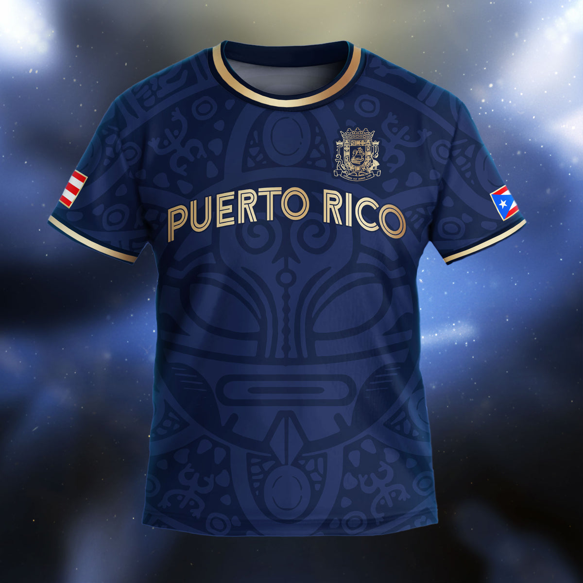 Puerto Rico Kids Youth Navy Gold Boricua Taino Sun Coqui Tribal Patriotic Soccer Jersey