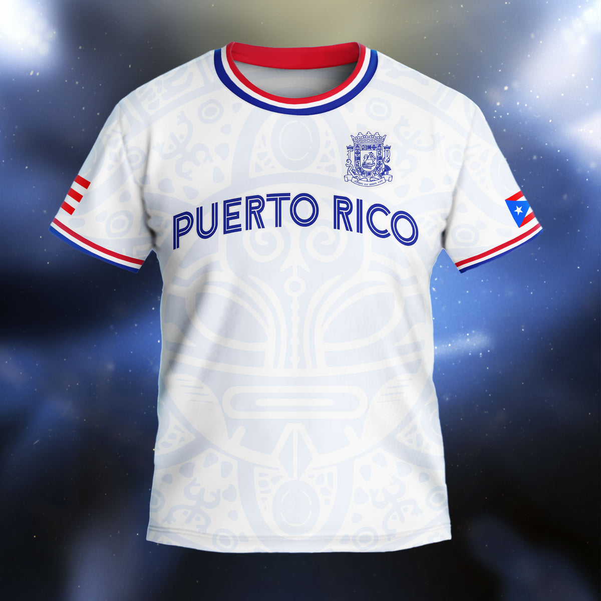 Puerto Rico Kids Youth White Blue Boricua Taino Mask Coqui Frog Tribal Soccer Jersey
