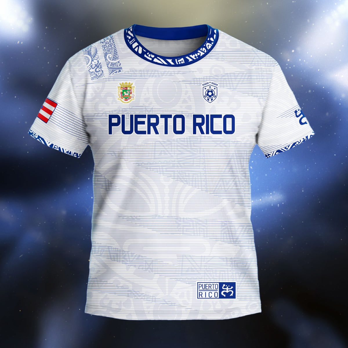 Puerto Rico Kids Youth White Blue Taino Tribal Pattern National Heritage Boricua Soccer Jersey