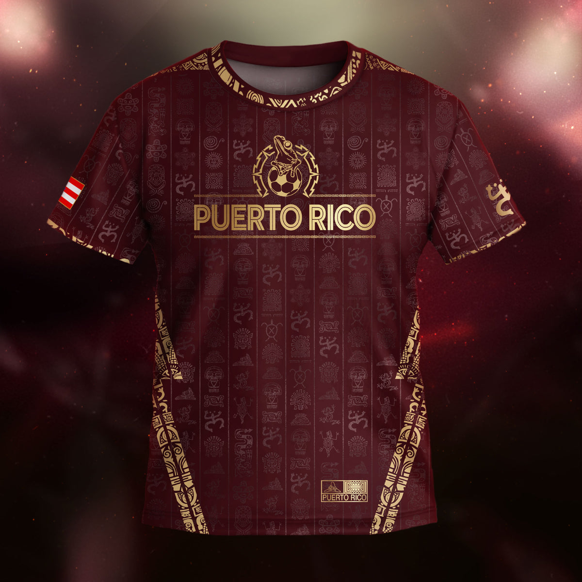Puerto Rico Kids Youth Maroon Gold Taino Sun National Heritage Boricua Art Soccer Jersey
