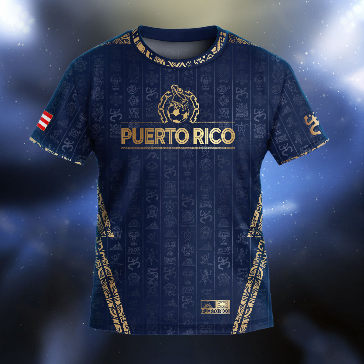 Puerto Rico Kids Youth Navy Gold Taino Sun National Heritage Boricua Art Soccer Jersey