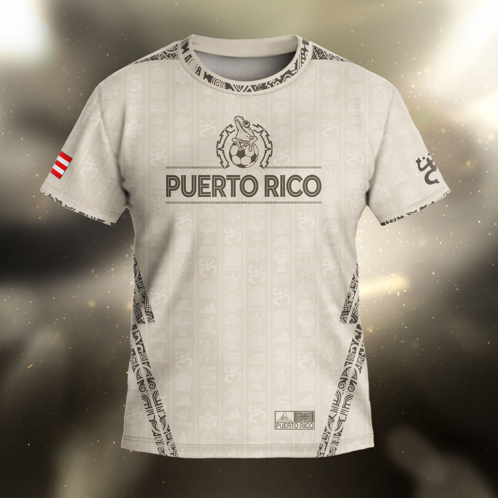 Puerto Rico Kids Youth Beige Gold Taino Sun National Heritage Boricua Art Soccer Jersey