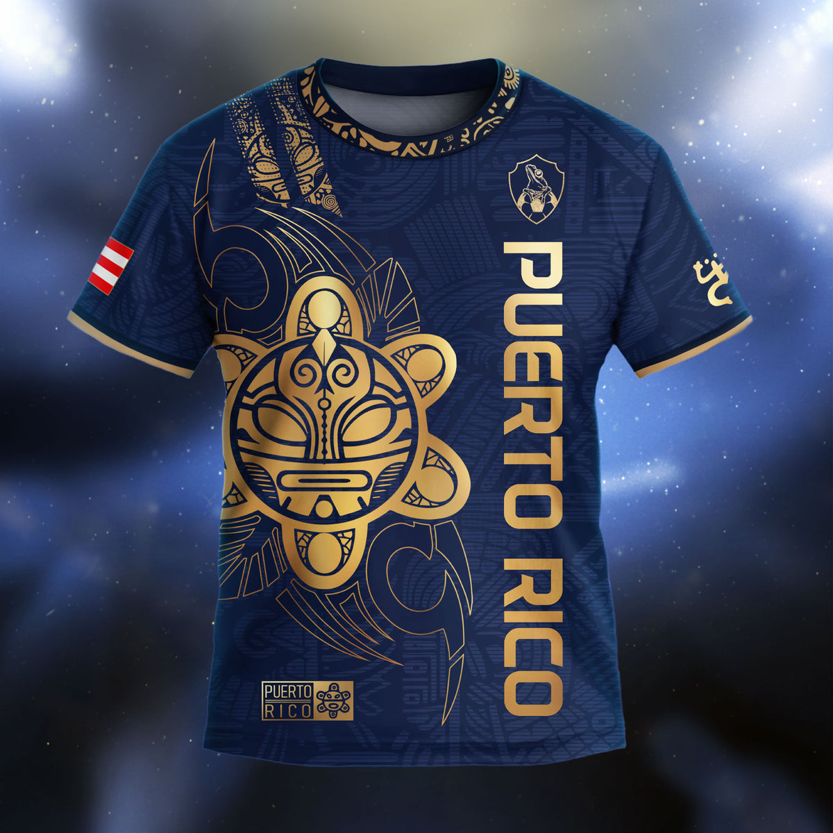 Puerto Rico Kids Youth Navy Gold Taino Sun Vertical Text National Heritage Boricua Soccer Jersey