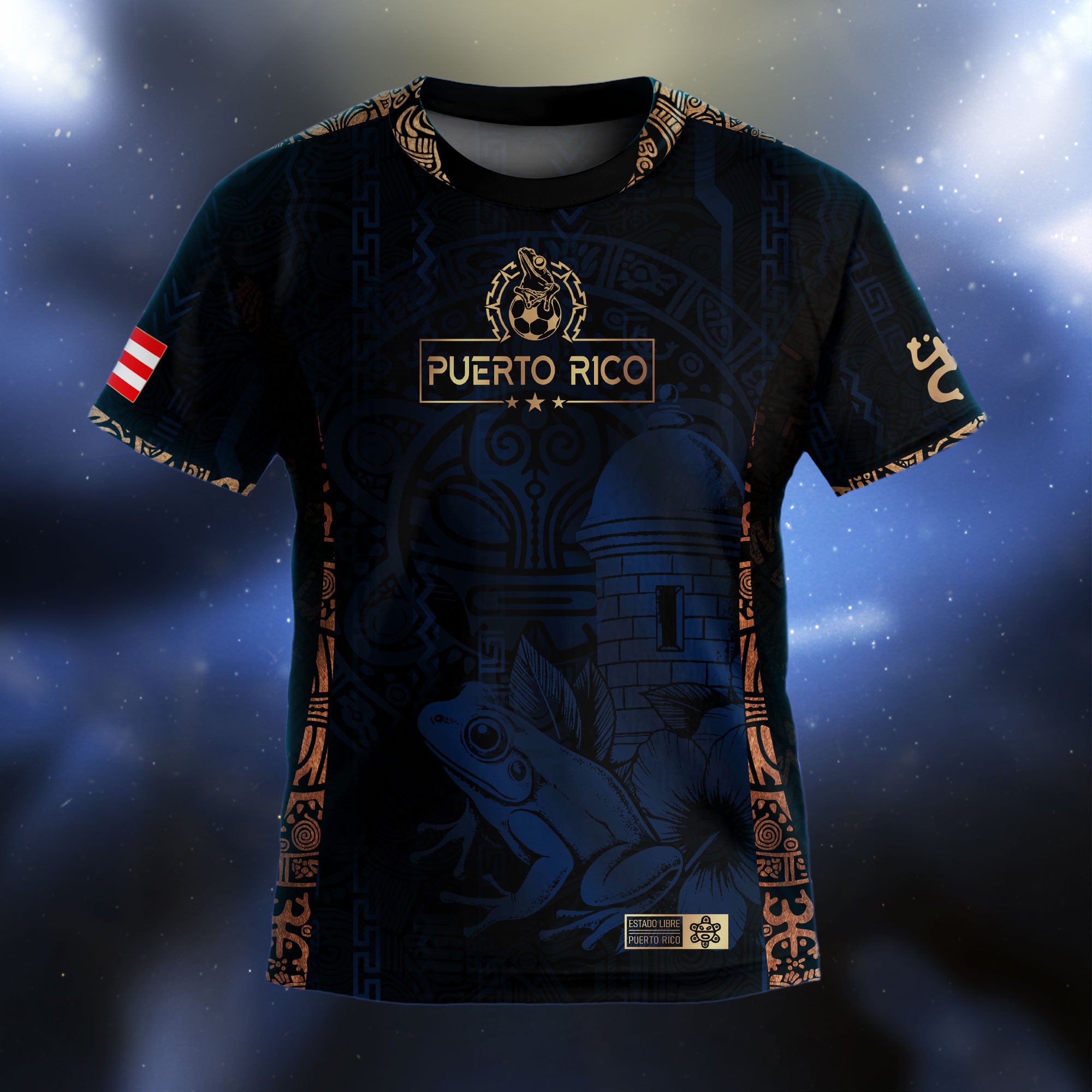 Puerto Rico Kids Youth Navy Gold Taino Sun National Heritage Floral Boricua Pride Soccer Jersey