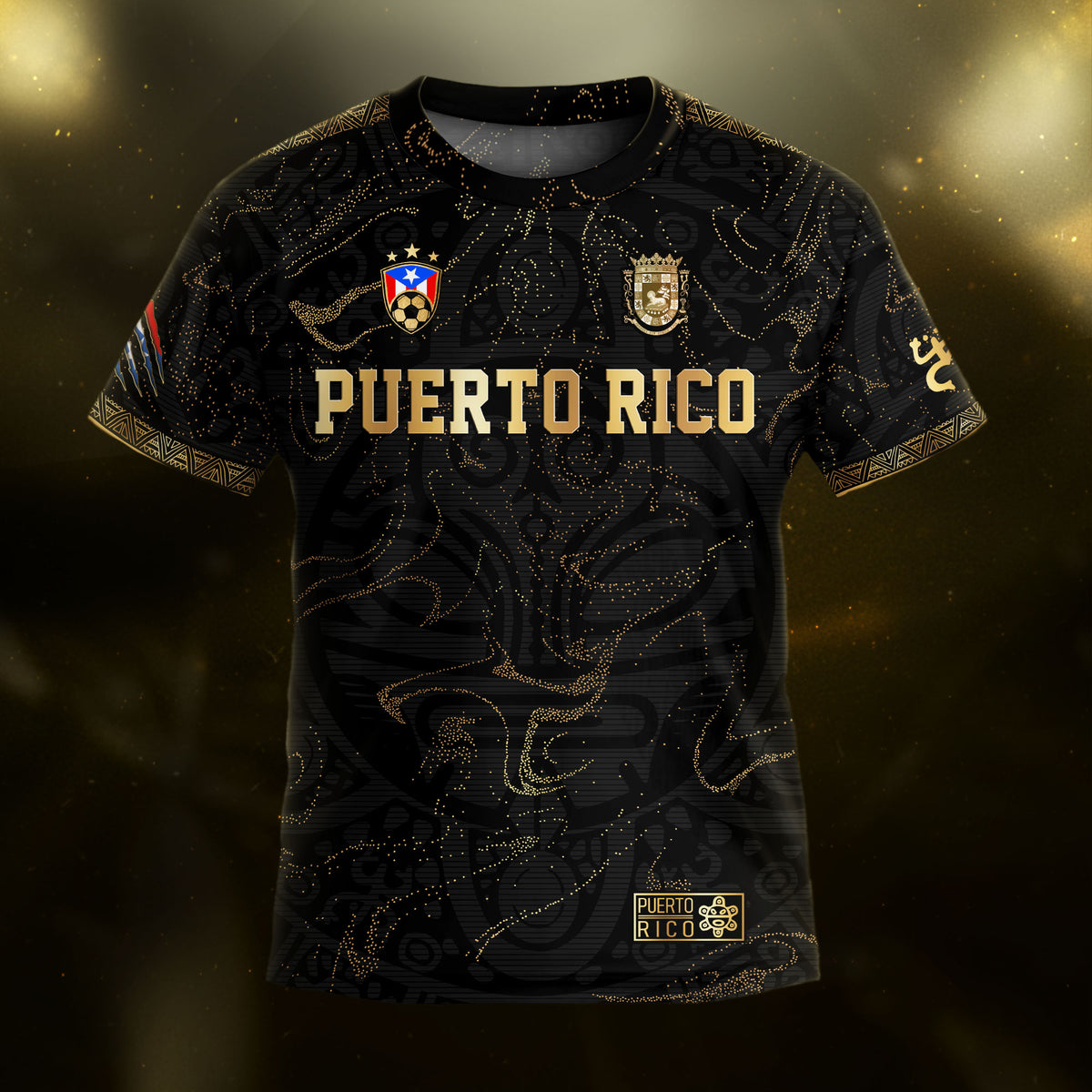 Puerto Rico Kids Youth Black Gold Abstract Taino Sun National Heritage Boricua Soccer Jersey
