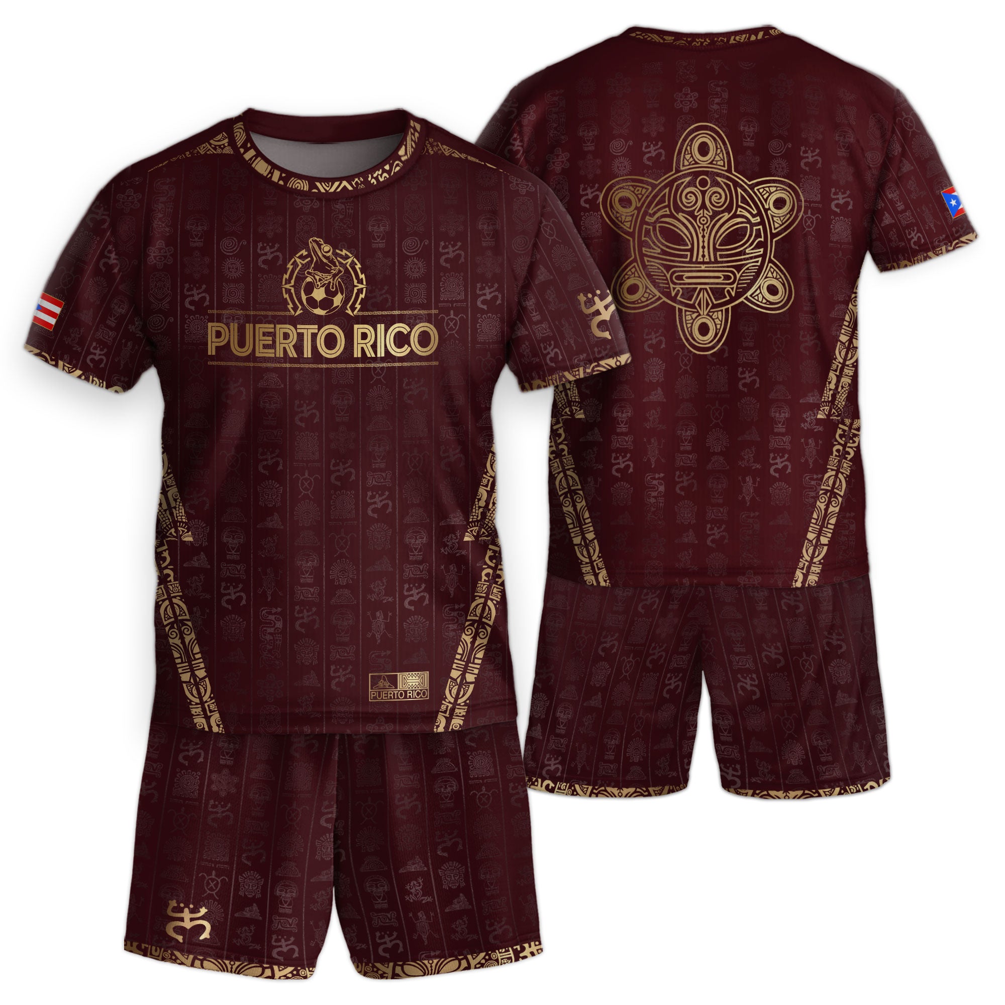 Puerto Rico Kids Youth Maroon Gold Taino Sun National Heritage Boricua Art Soccer Jersey