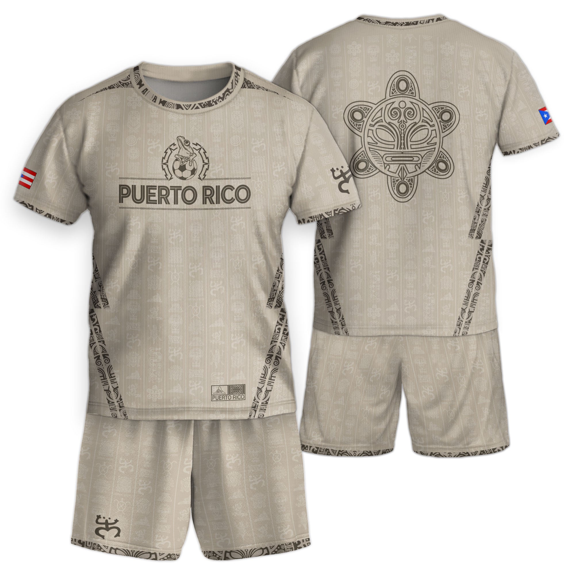 Puerto Rico Kids Youth Beige Gold Taino Sun National Heritage Boricua Art Soccer Jersey