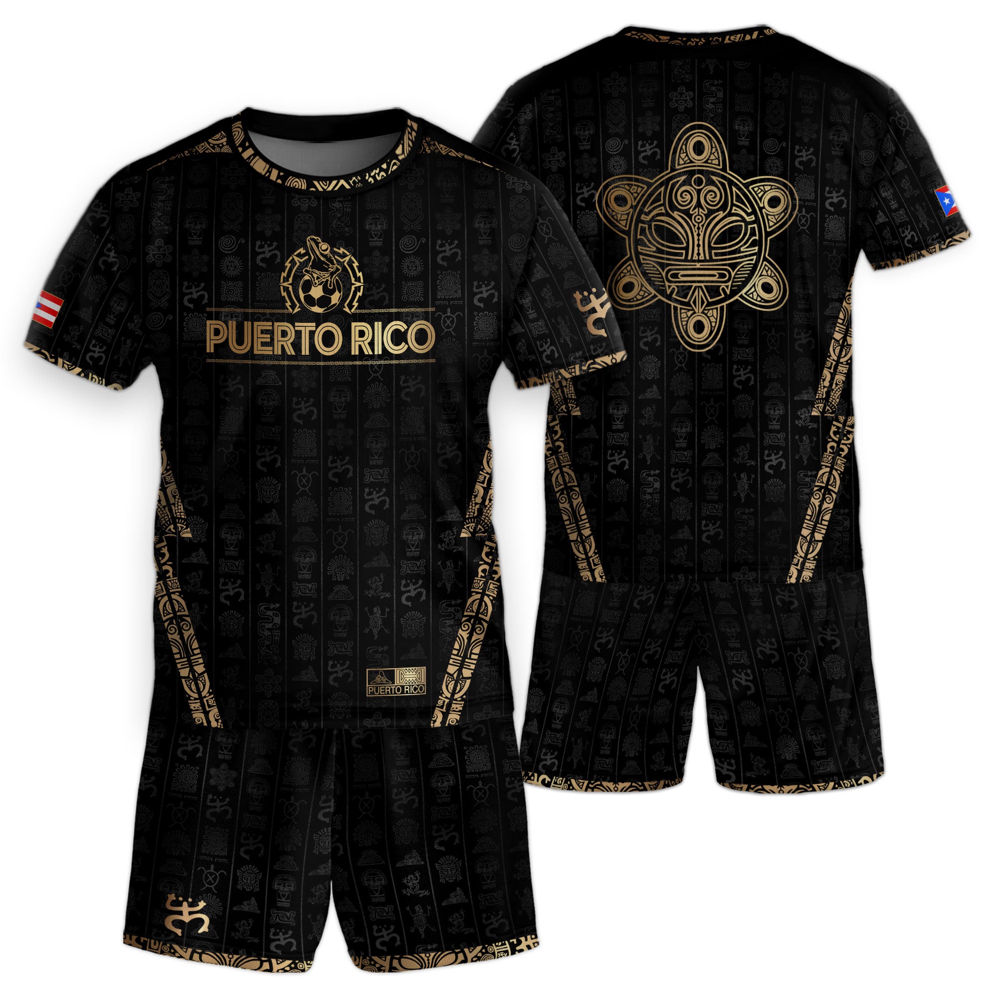Puerto Rico Kids Youth Black Gold Taino Sun National Heritage Boricua Pride Soccer Jersey
