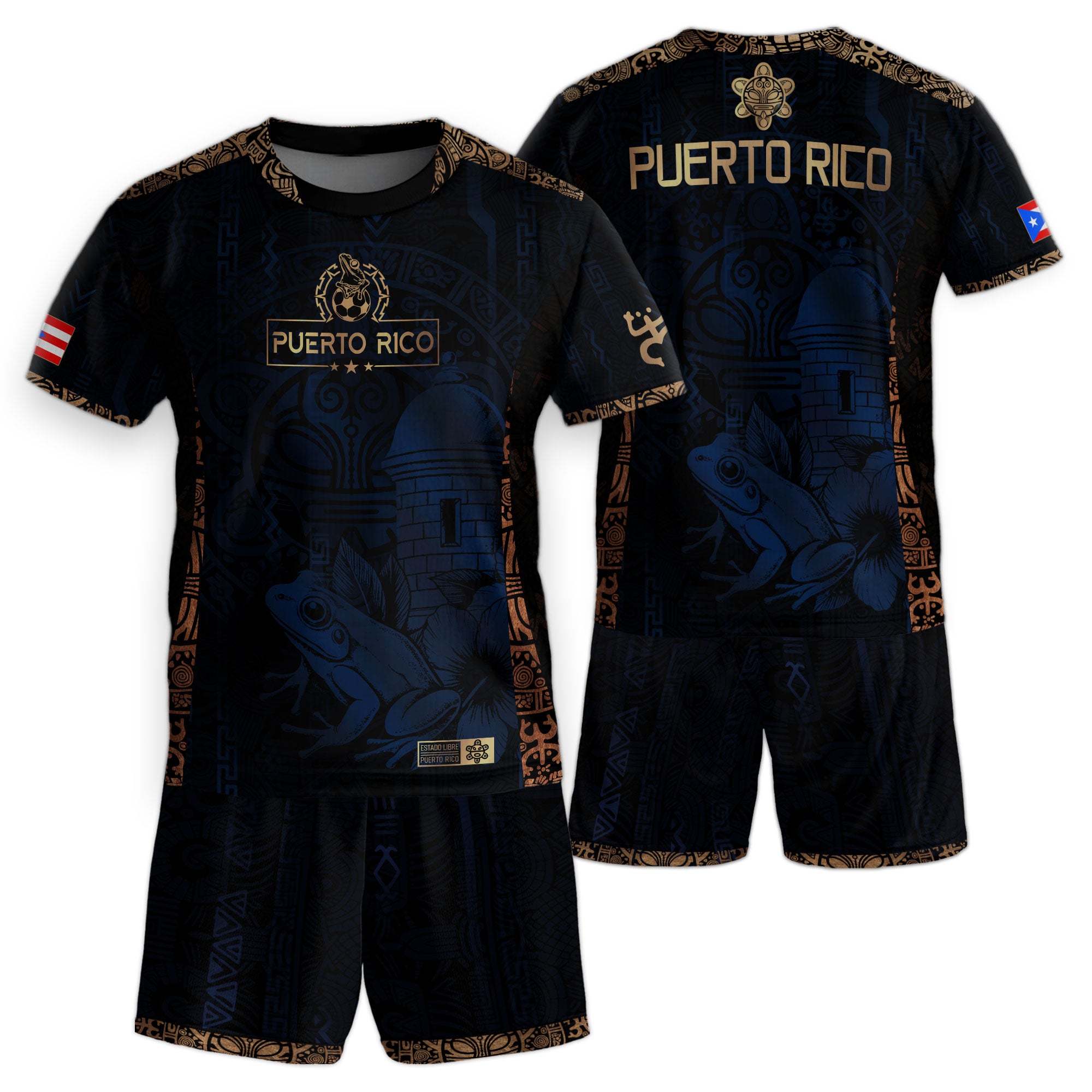 Puerto Rico Kids Youth Navy Gold Taino Sun National Heritage Floral Boricua Pride Soccer Jersey