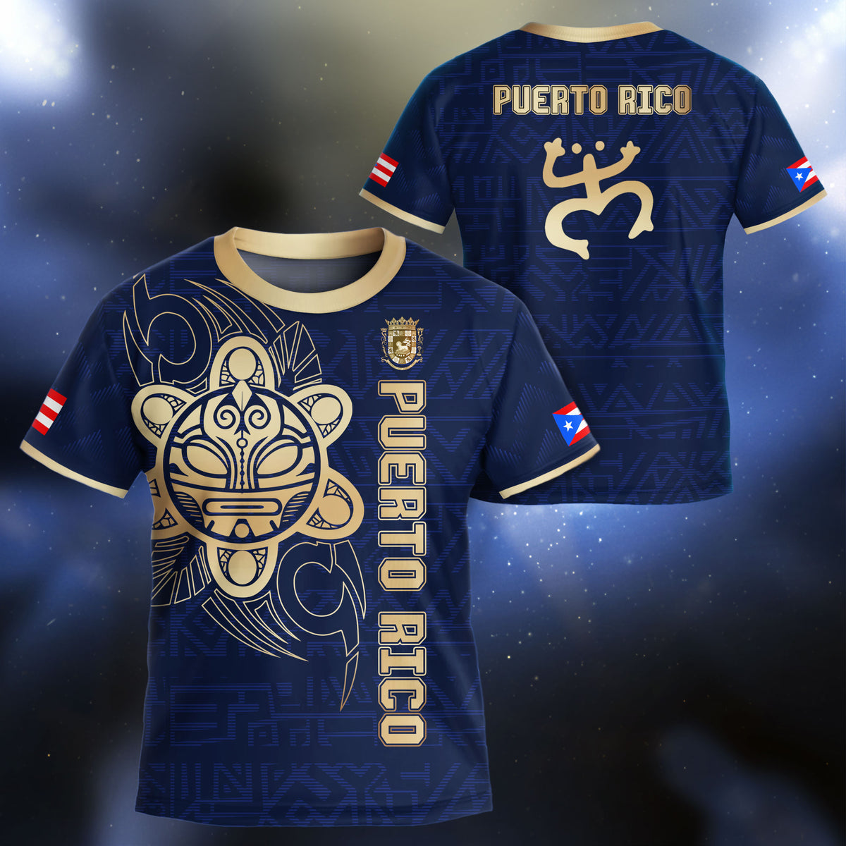 Puerto Rico Kids Youth Navy Gold Taino Sun God Ancient Boricua National Heritage Soccer Jersey