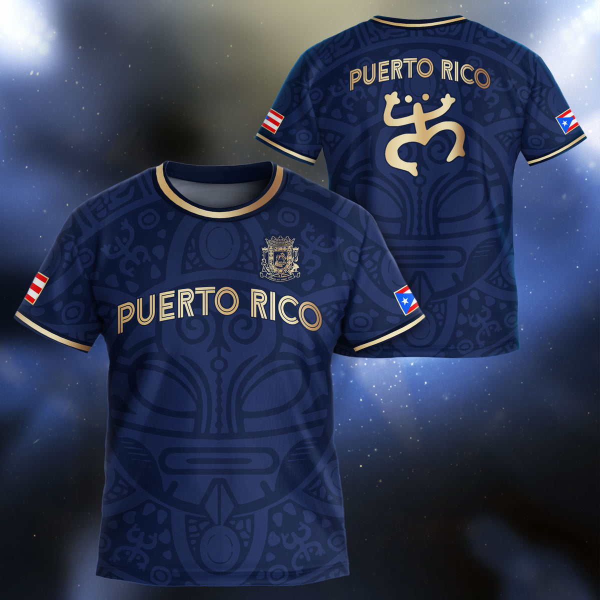 Puerto Rico Kids Youth Navy Gold Boricua Taino Sun Coqui Tribal Patriotic Soccer Jersey