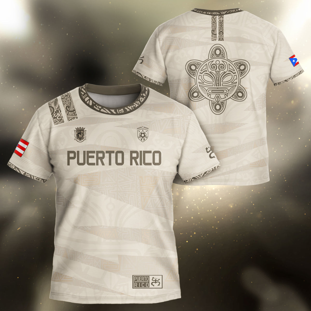 Puerto Rico Kids Youth Beige Gold Taino Tribal Pattern National Heritage Boricua Soccer Jersey