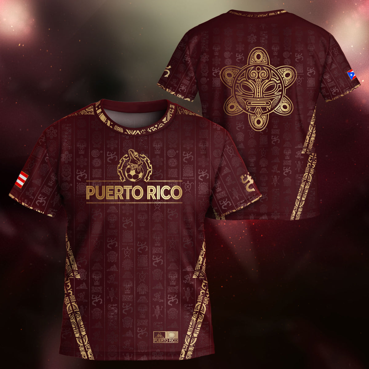 Puerto Rico Kids Youth Maroon Gold Taino Sun National Heritage Boricua Art Soccer Jersey