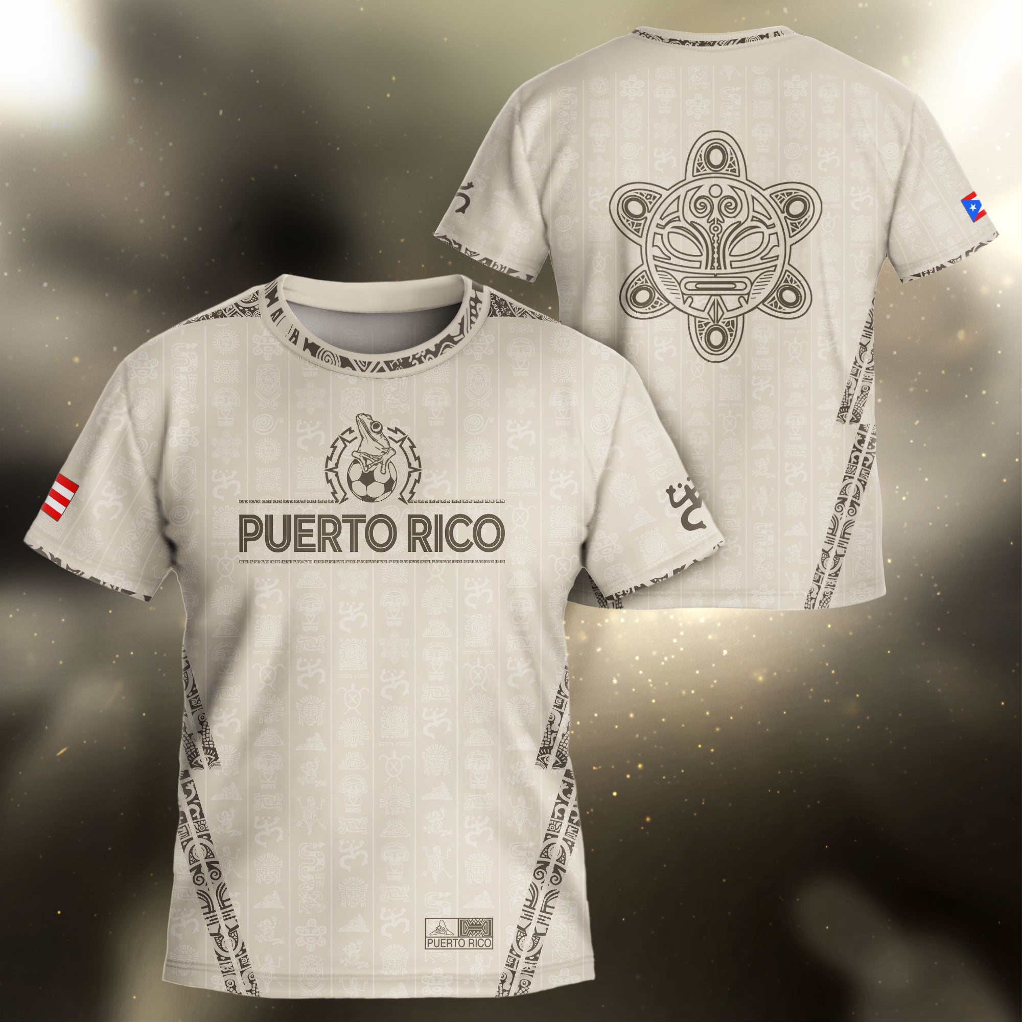 Puerto Rico Kids Youth Beige Gold Taino Sun National Heritage Boricua Art Soccer Jersey