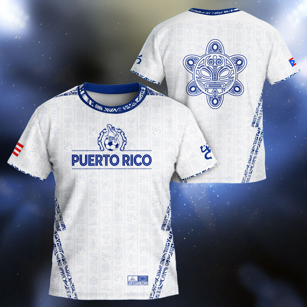 Puerto Rico Kids Youth White Blue Taino Sun National Heritage Boricua Art Soccer Jersey